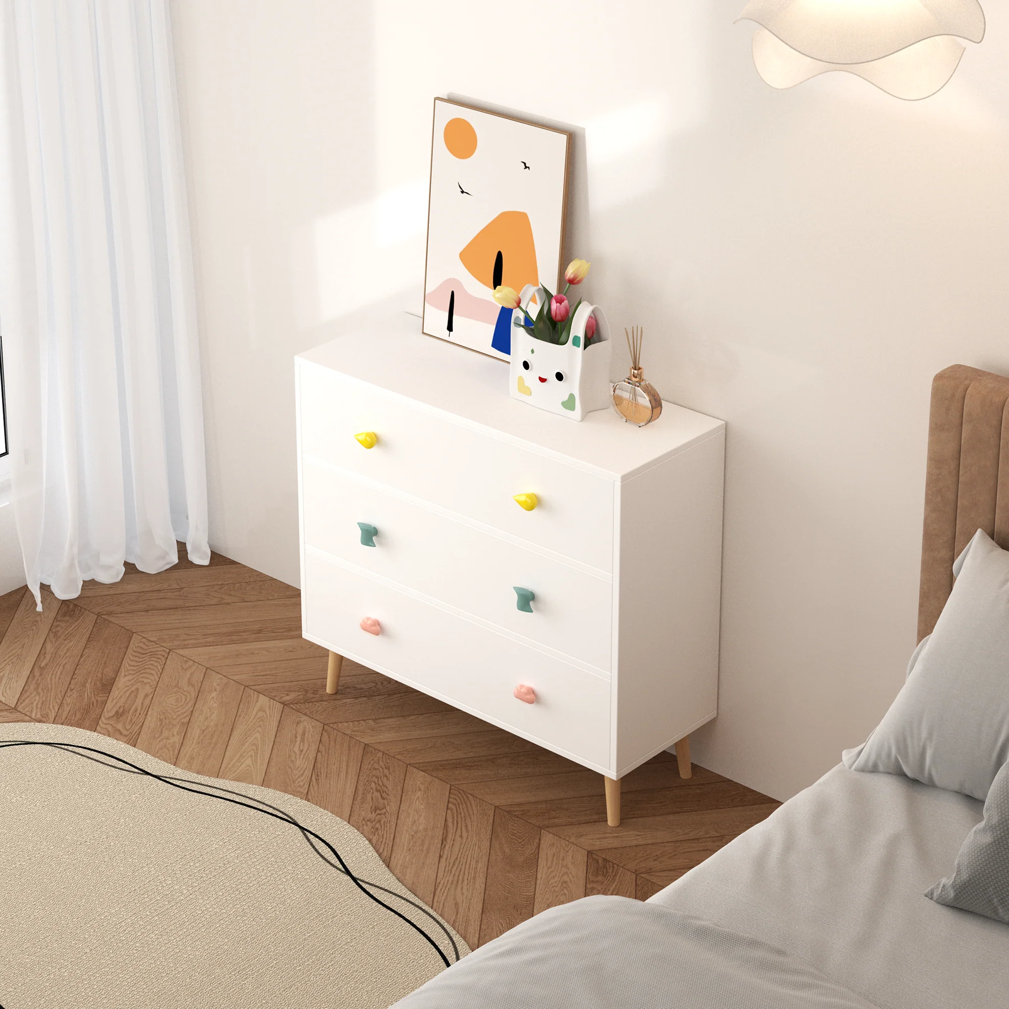 Kids 3 Drawer Dresser, Baby Nightstand for Bedroom - White - Image 3