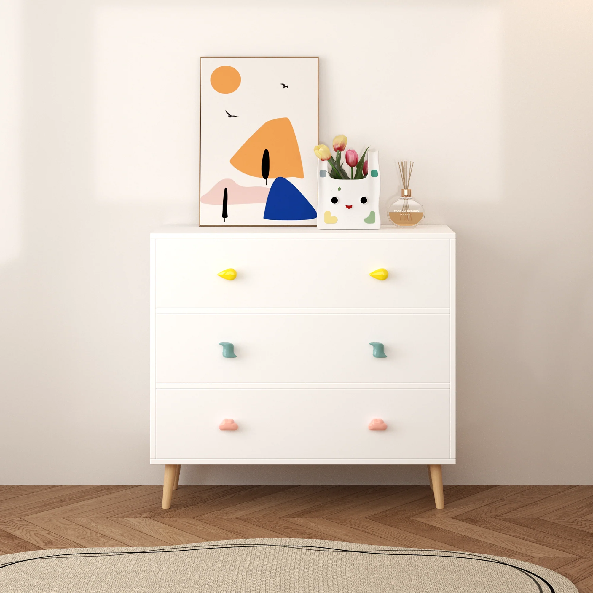 Kids 3 Drawer Dresser, Baby Nightstand for Bedroom - White - Image 4