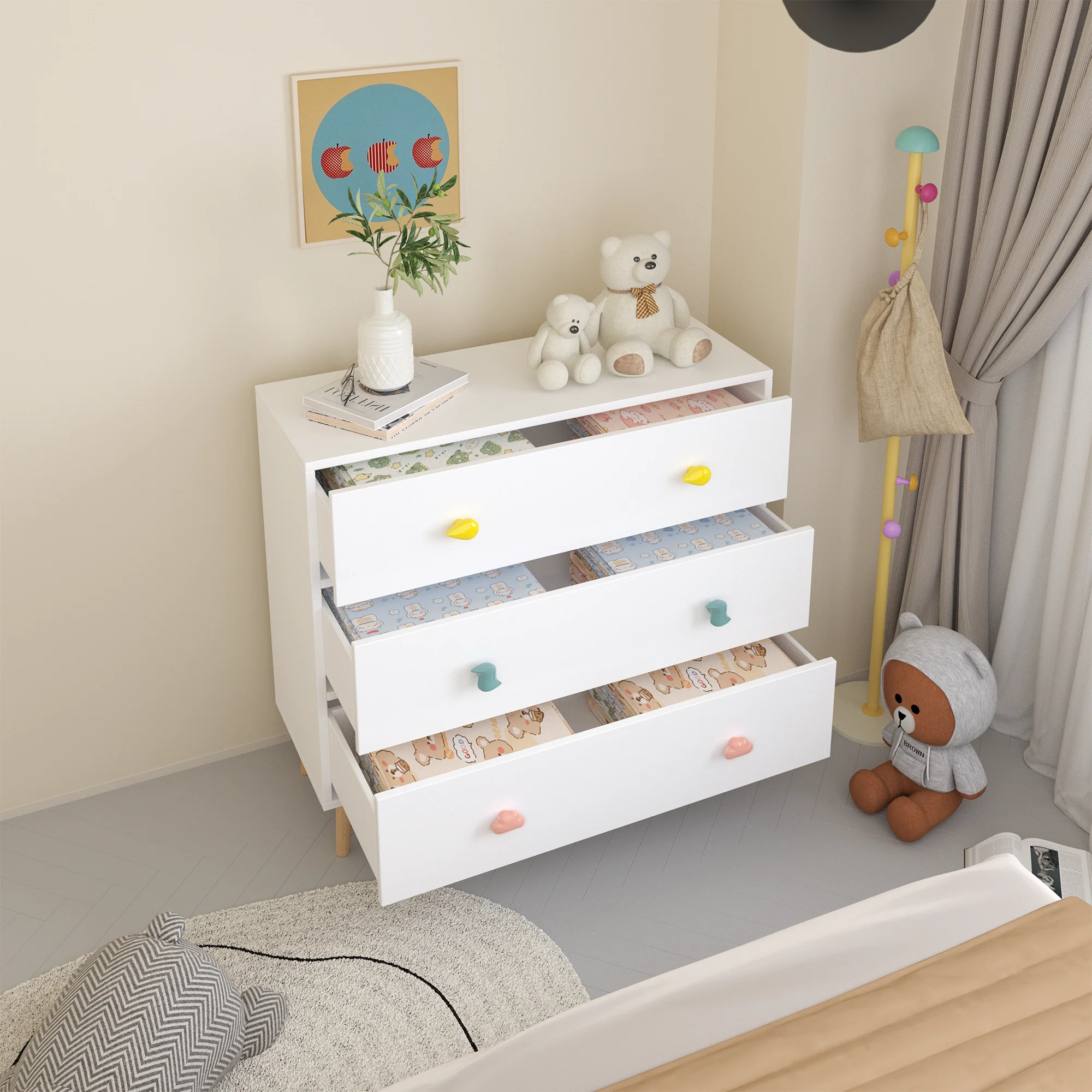Kids 3 Drawer Dresser, Baby Nightstand for Bedroom - White - Image 5