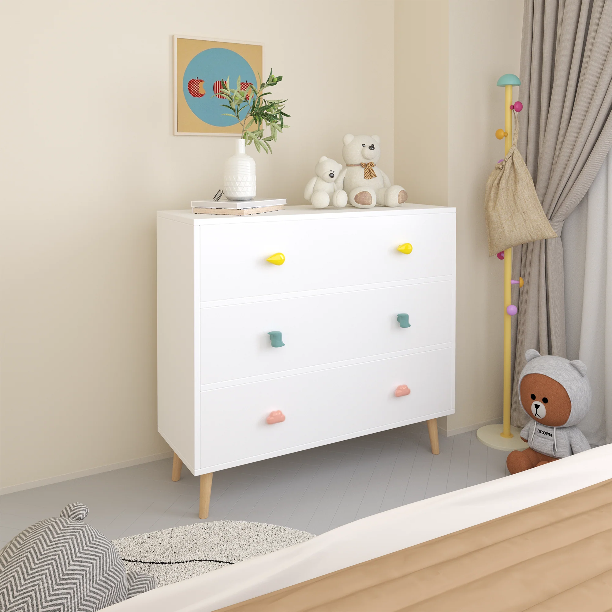 Kids 3 Drawer Dresser, Baby Nightstand for Bedroom - White - Image 6