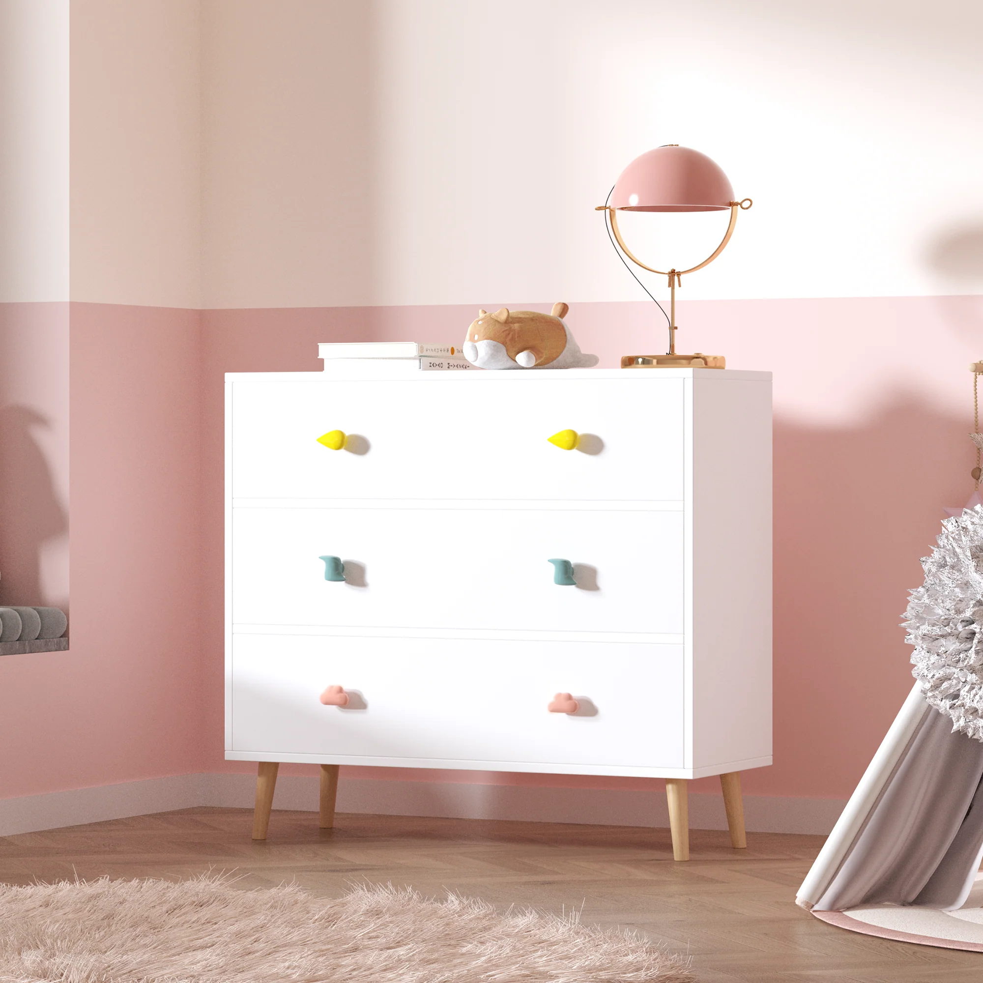 Kids 3 Drawer Dresser, Baby Nightstand for Bedroom - White - Image 7