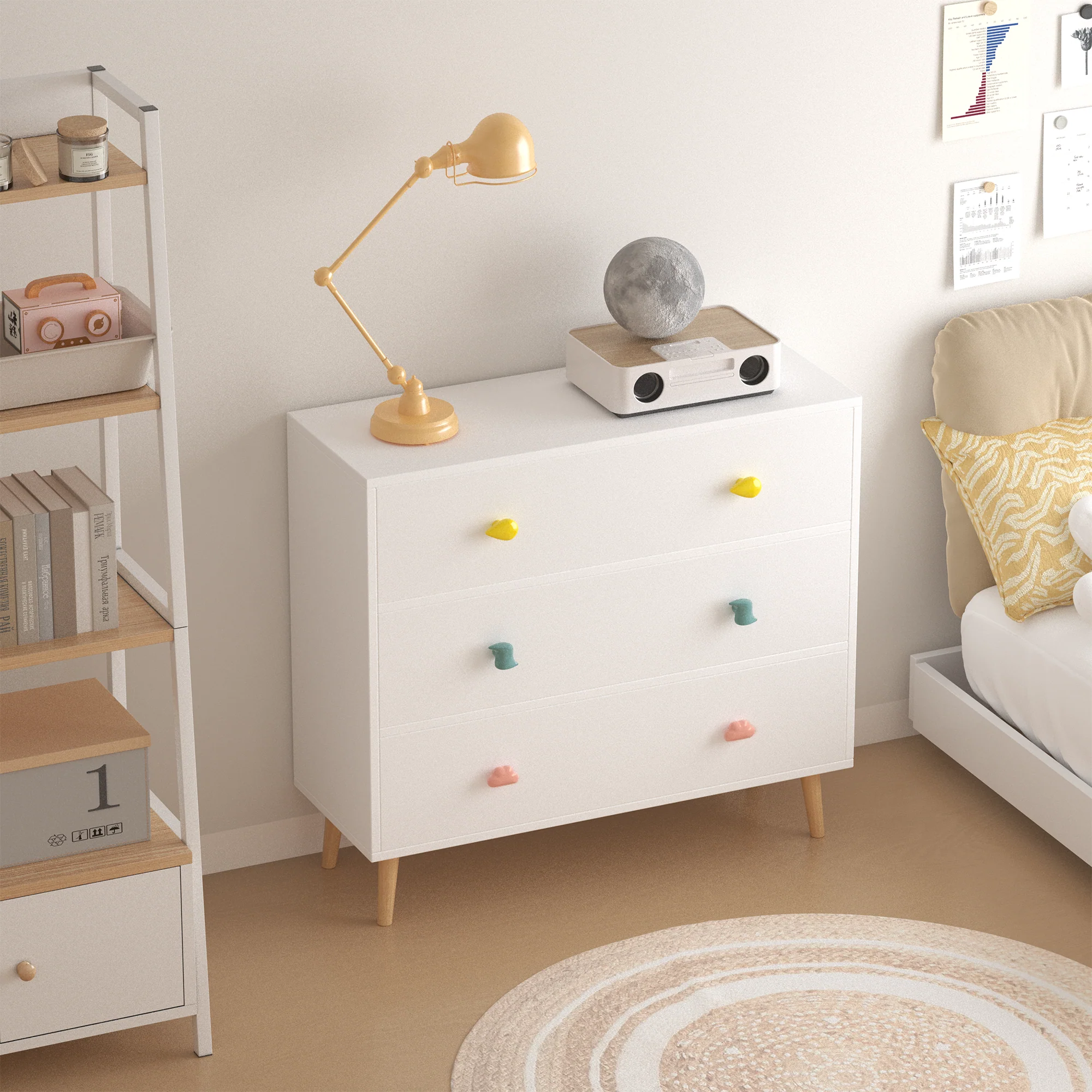 Kids 3 Drawer Dresser, Baby Nightstand for Bedroom - White - Image 8