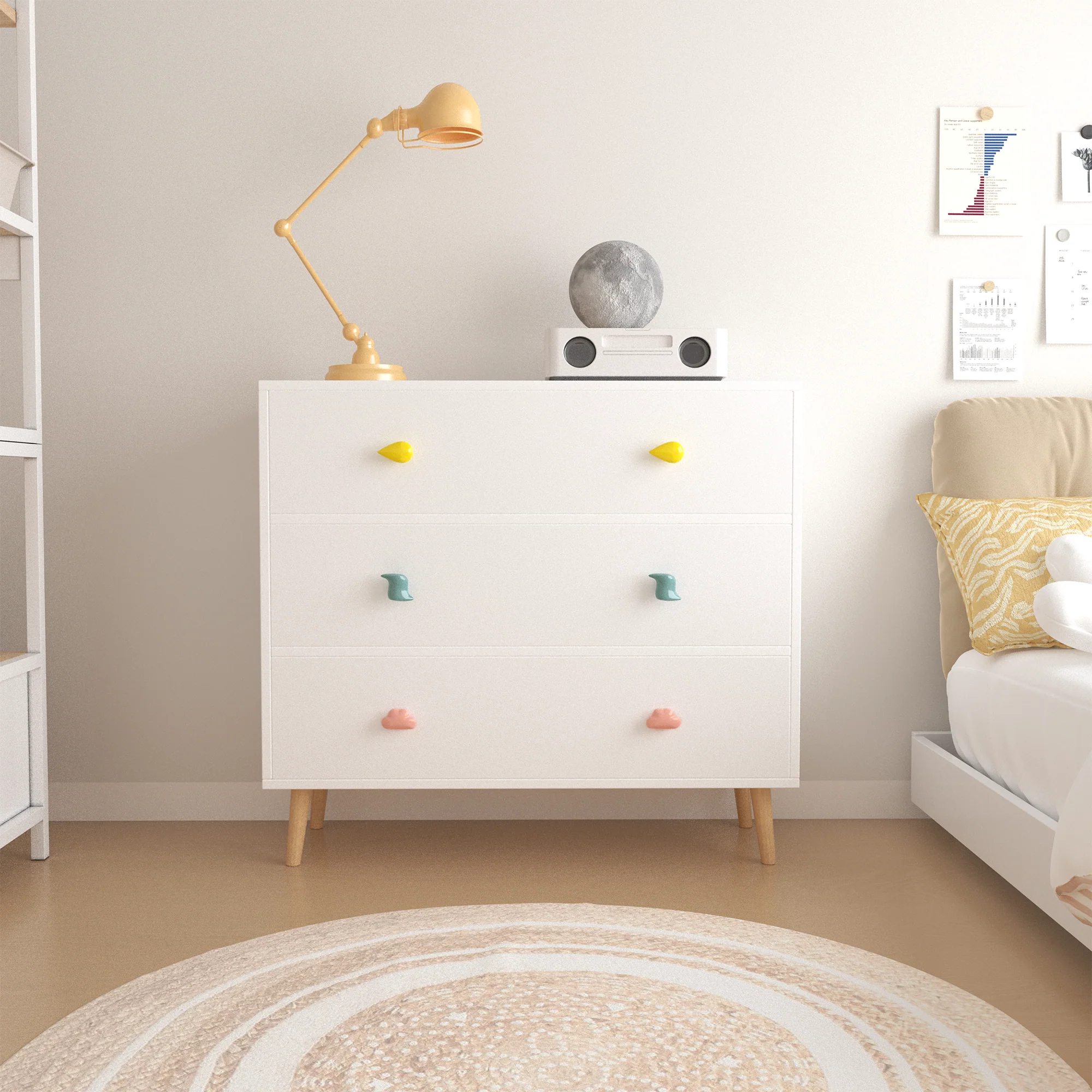 Kids 3 Drawer Dresser, Baby Nightstand for Bedroom - White - Image 9
