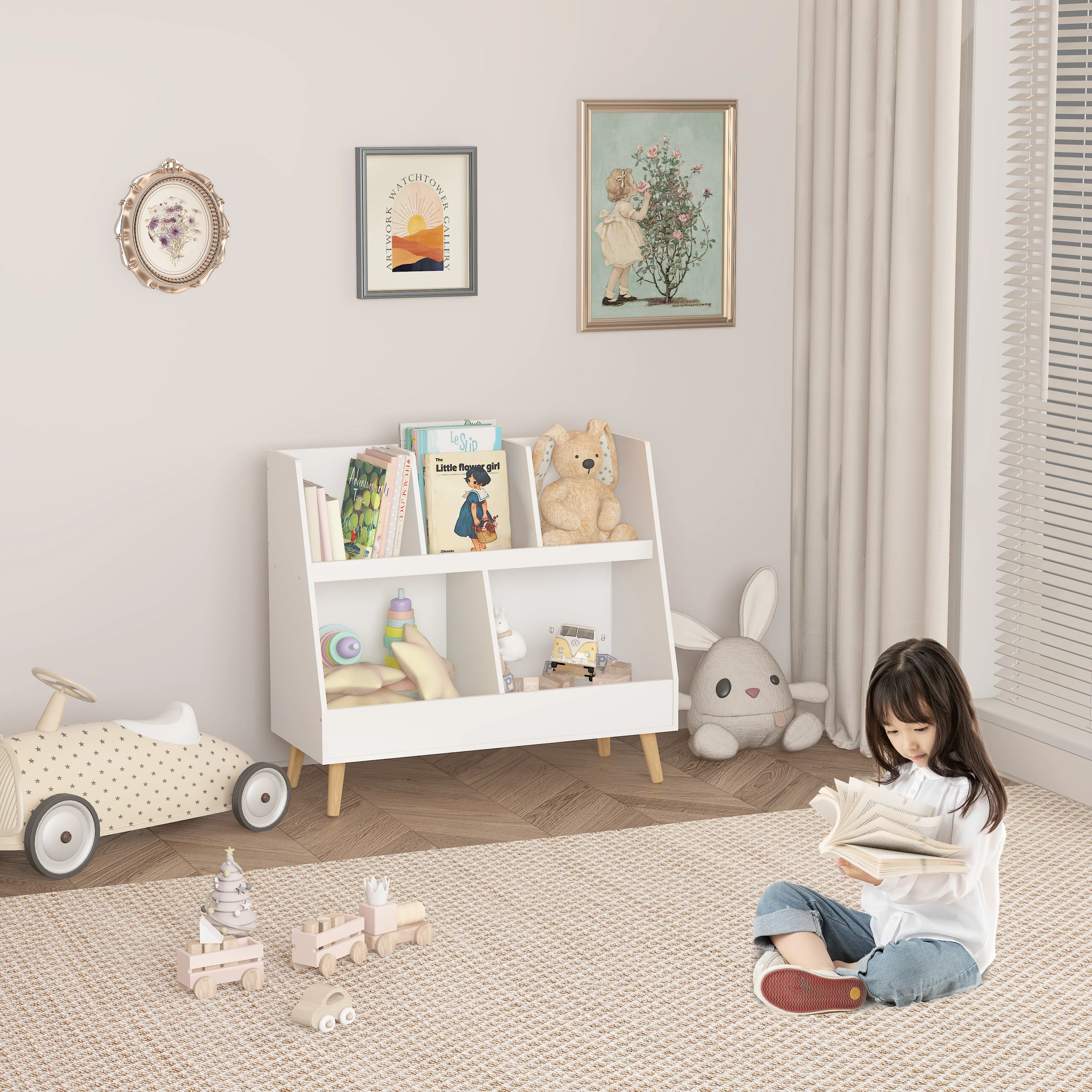Kids Bookshelf and Toy Organizer, White - Image 9