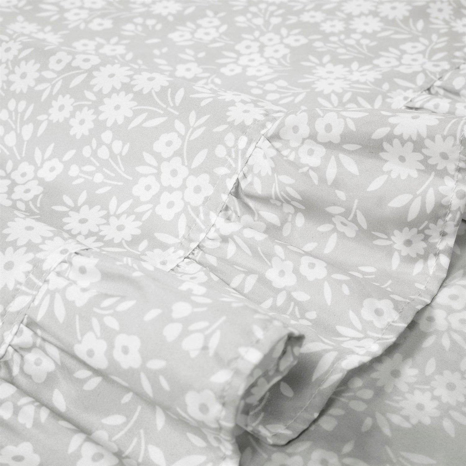 King Size, Grey Ruffle, Floral Polyester 6 Piece Sheet Set - Image 4