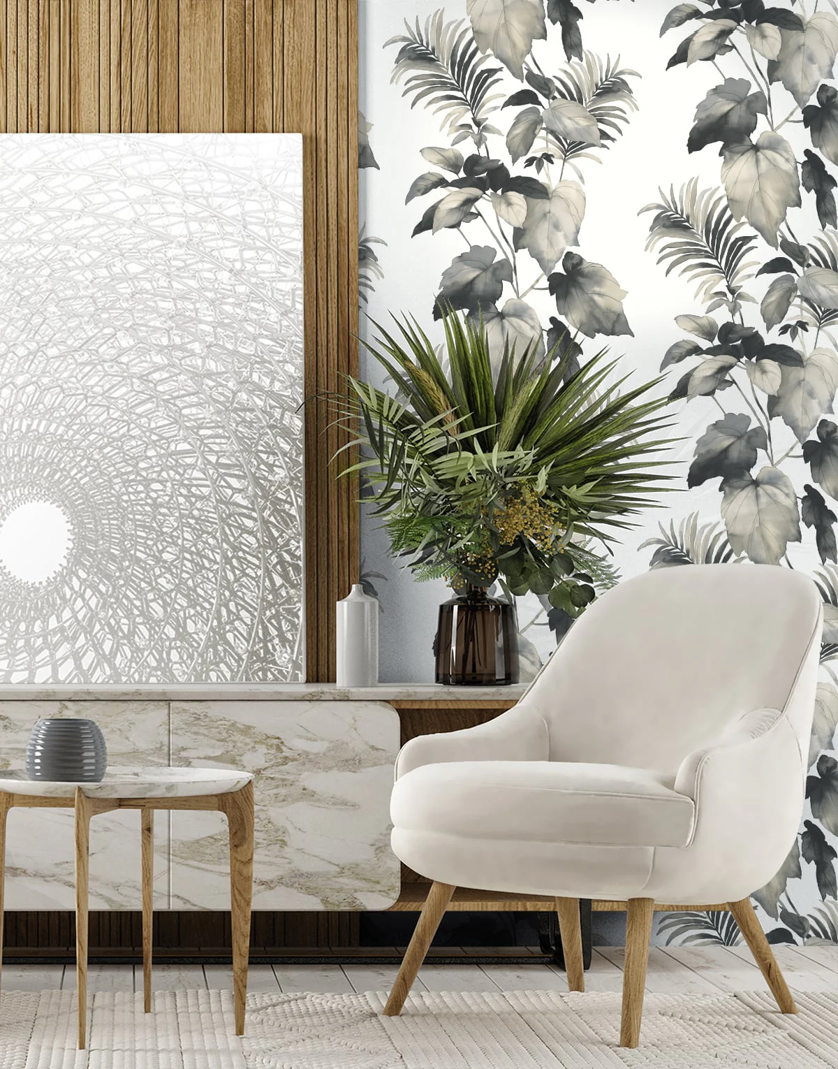 Leaf Stripe Botanical Peel and Stick Removable Wallpaper - Image 2
