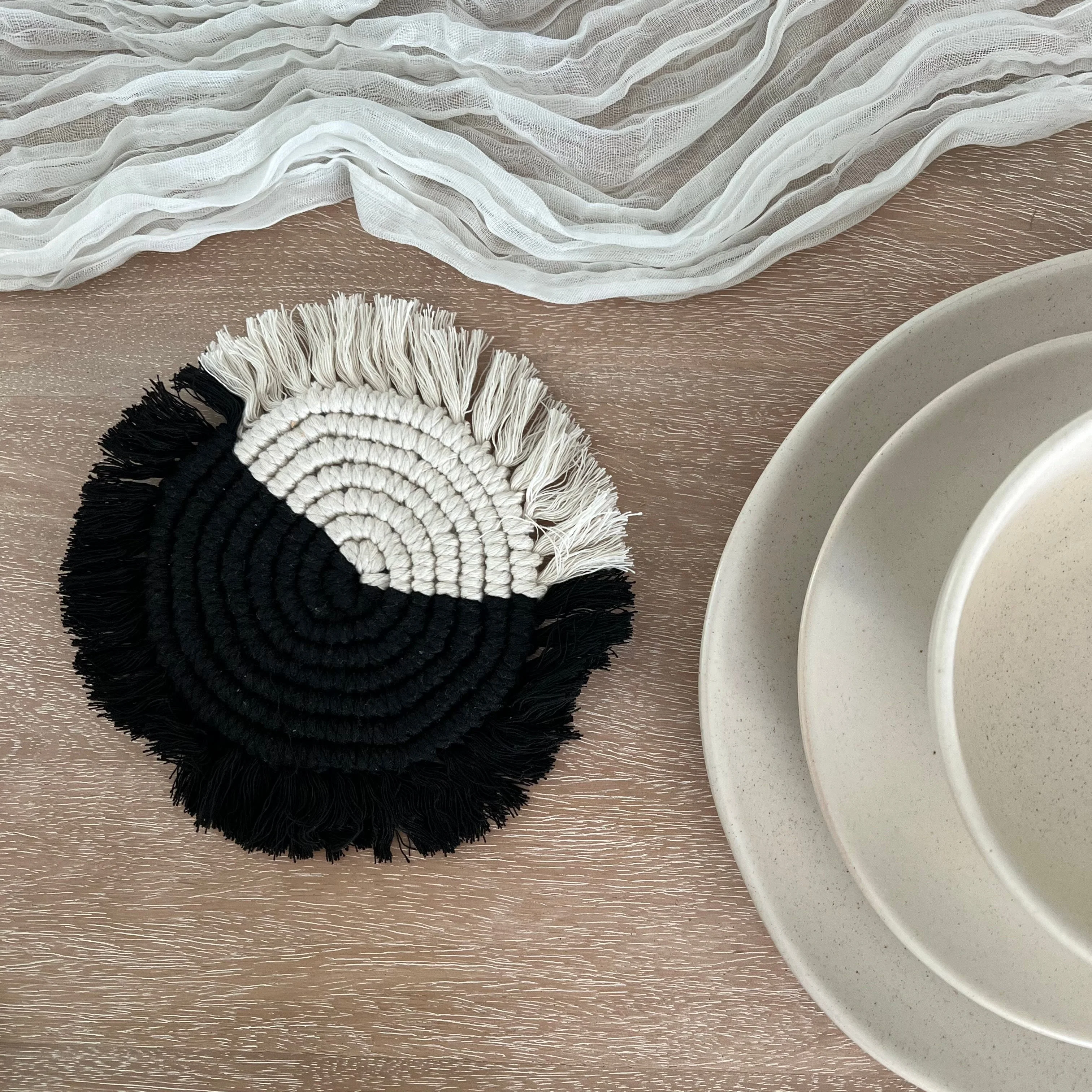 Macramé Drink Coasters, (7-inch) - Image 3