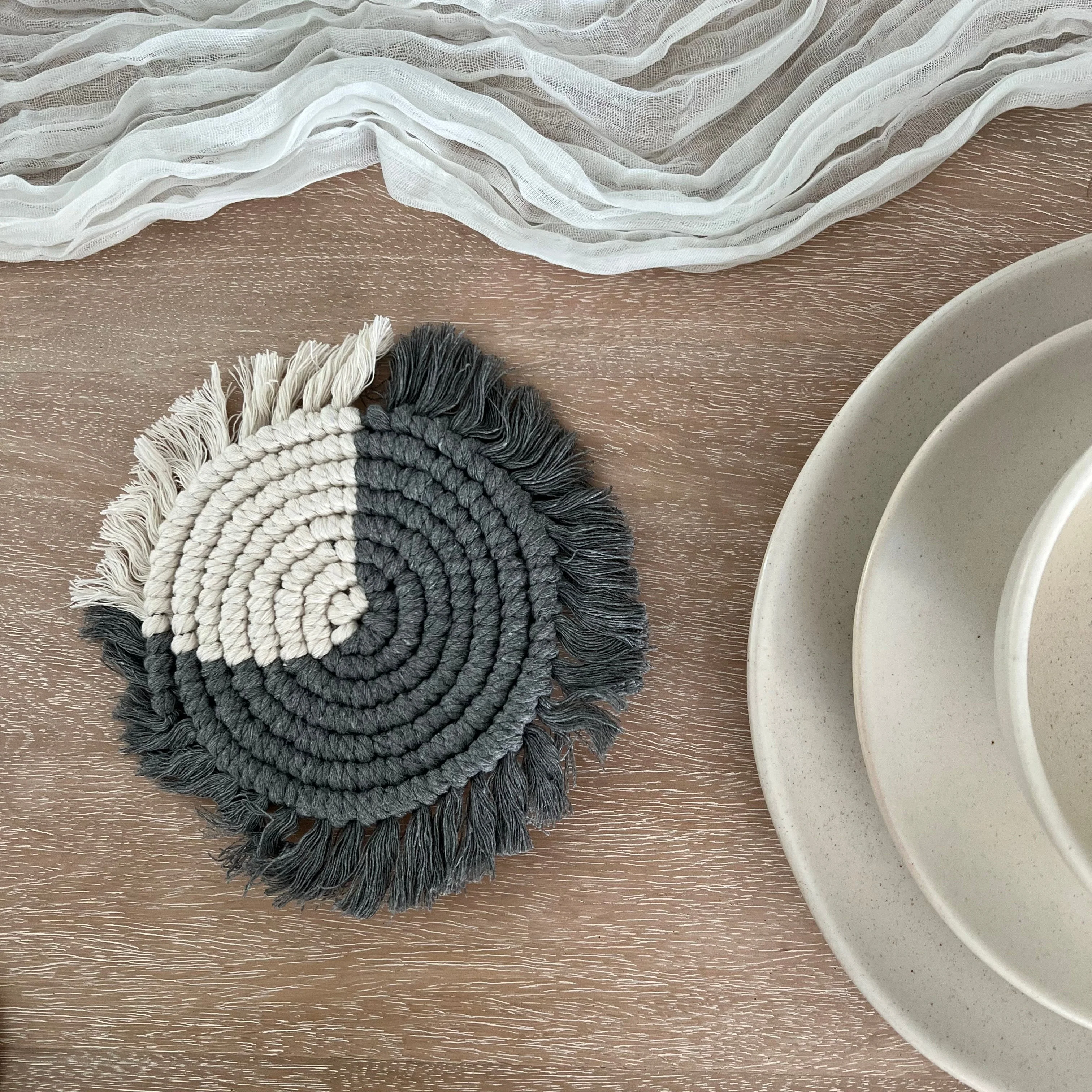 Macramé Drink Coasters, (7-inch) - Image 4