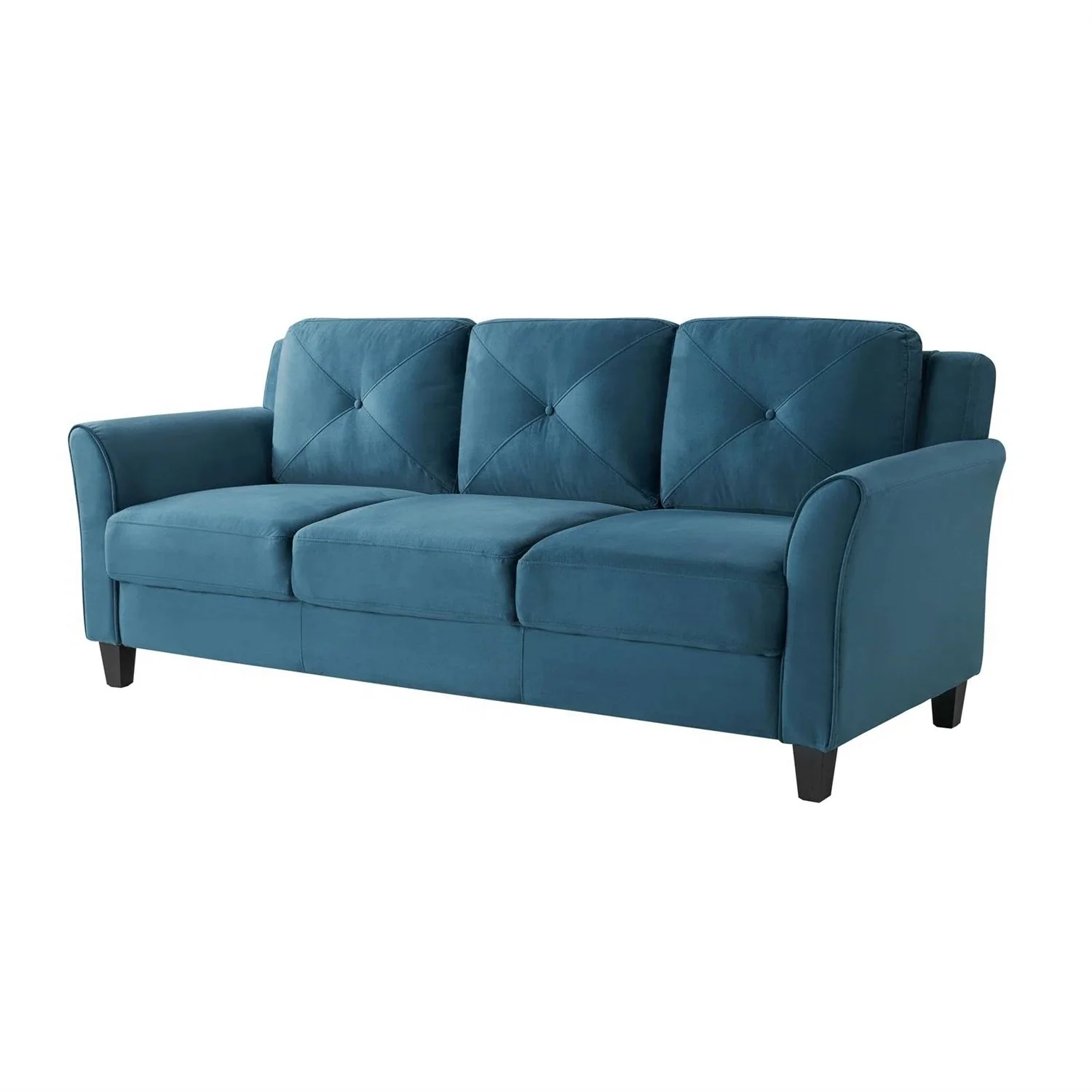 3-Seater Upholstered Sofa in Blue with Button Tufted Cushions - Image 2