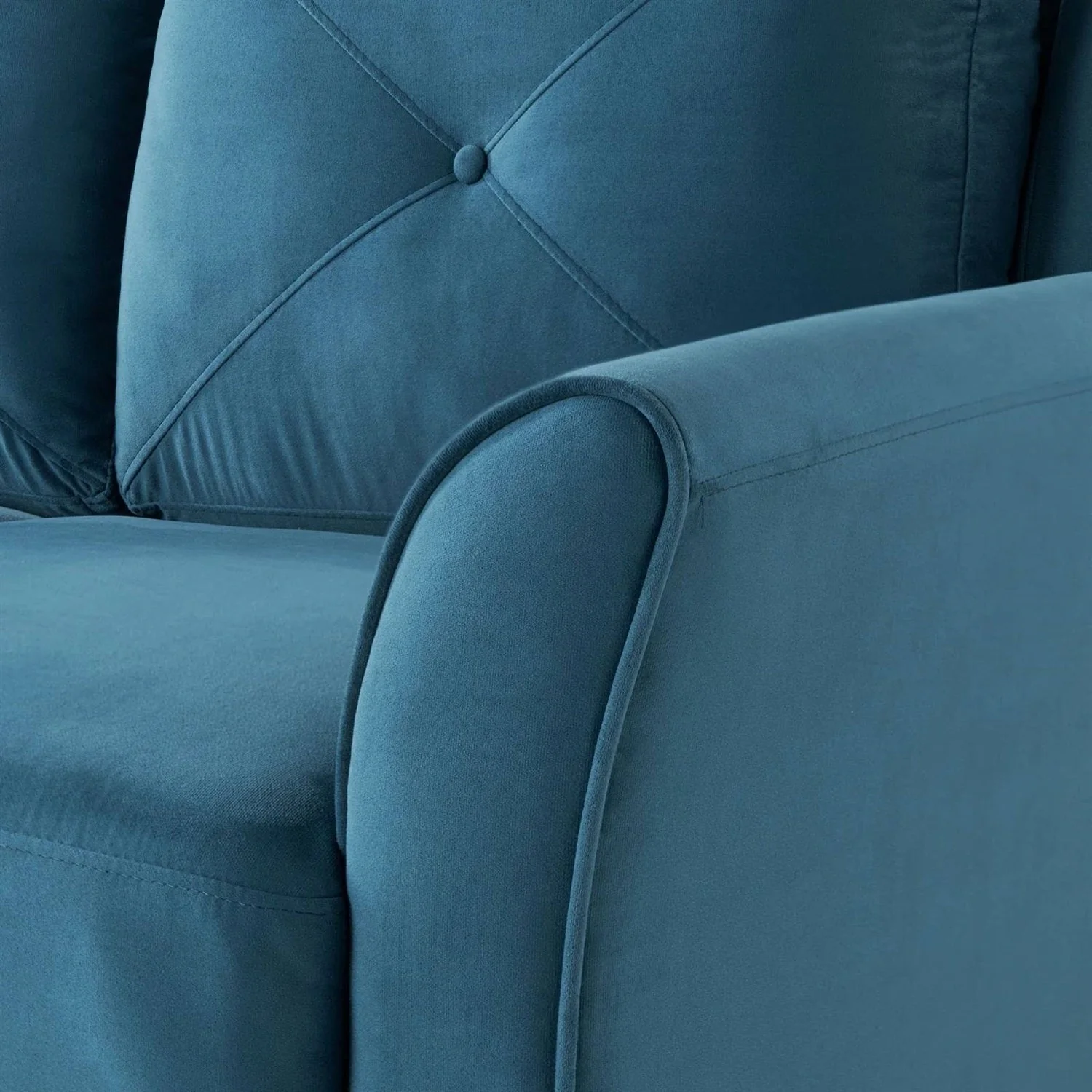 3-Seater Upholstered Sofa in Blue with Button Tufted Cushions - Image 4