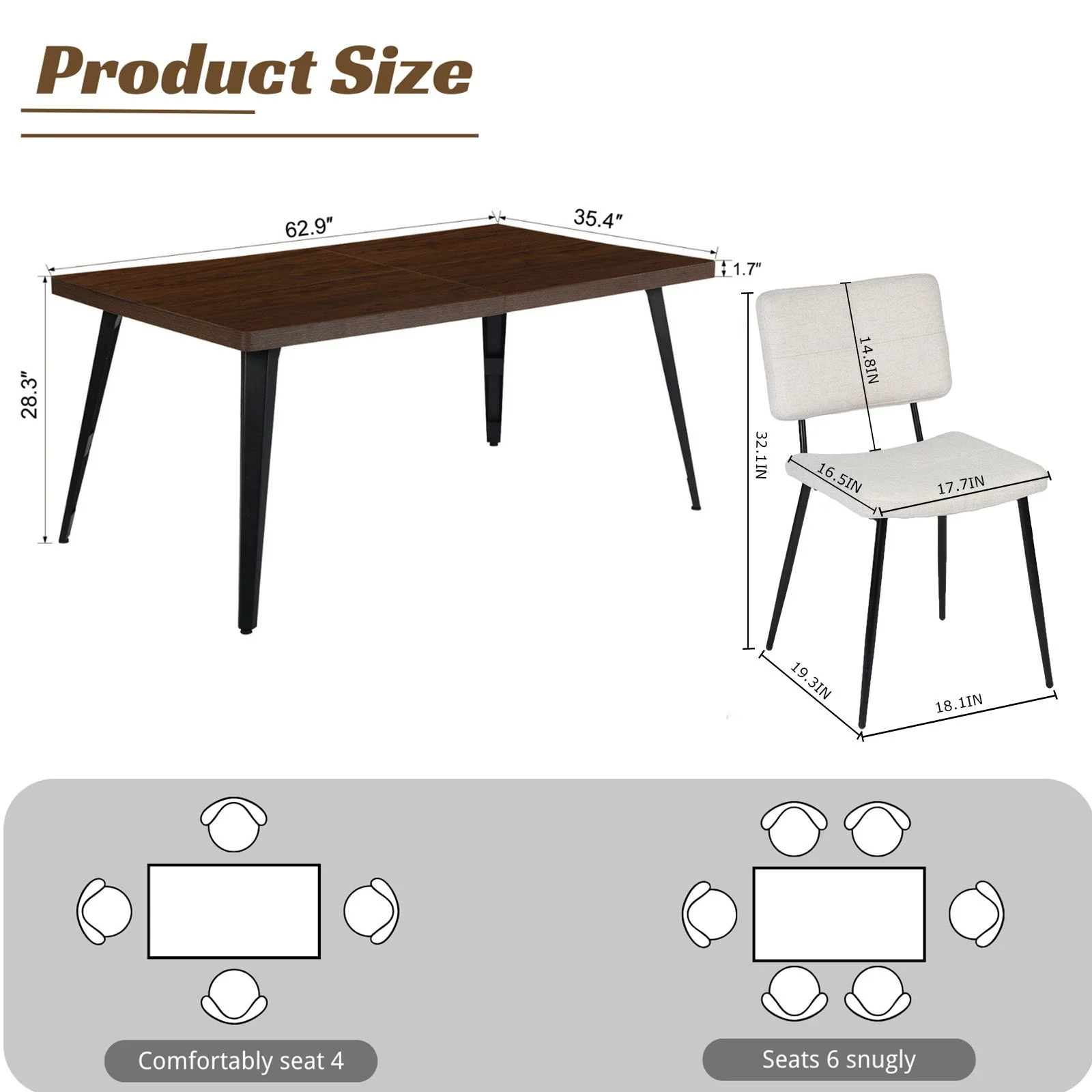 Modern 5-Piece Dining Set with Beige Upholstered Chairs - Image 4