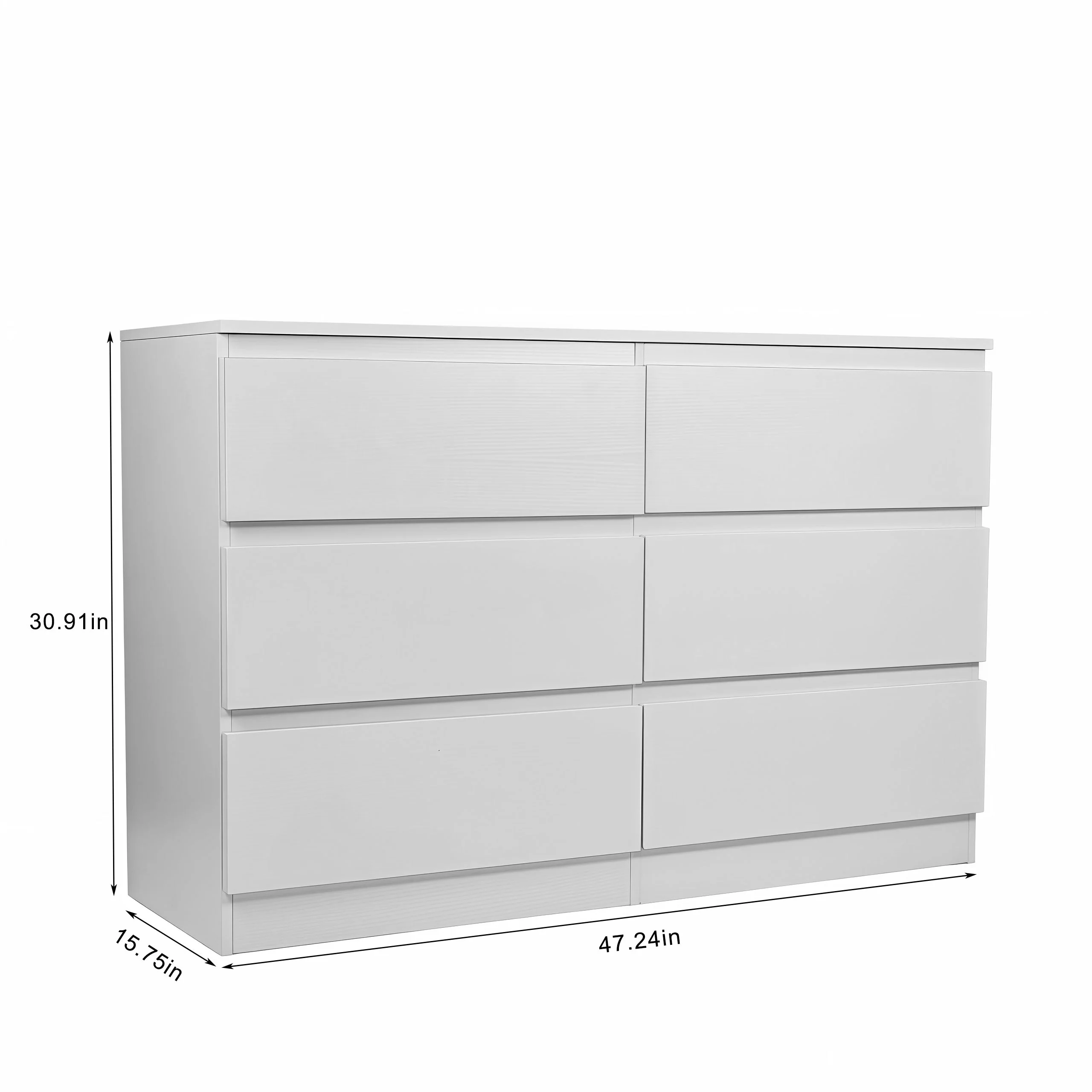 Modern 6 Drawer Dresser, White MDF - Image 3