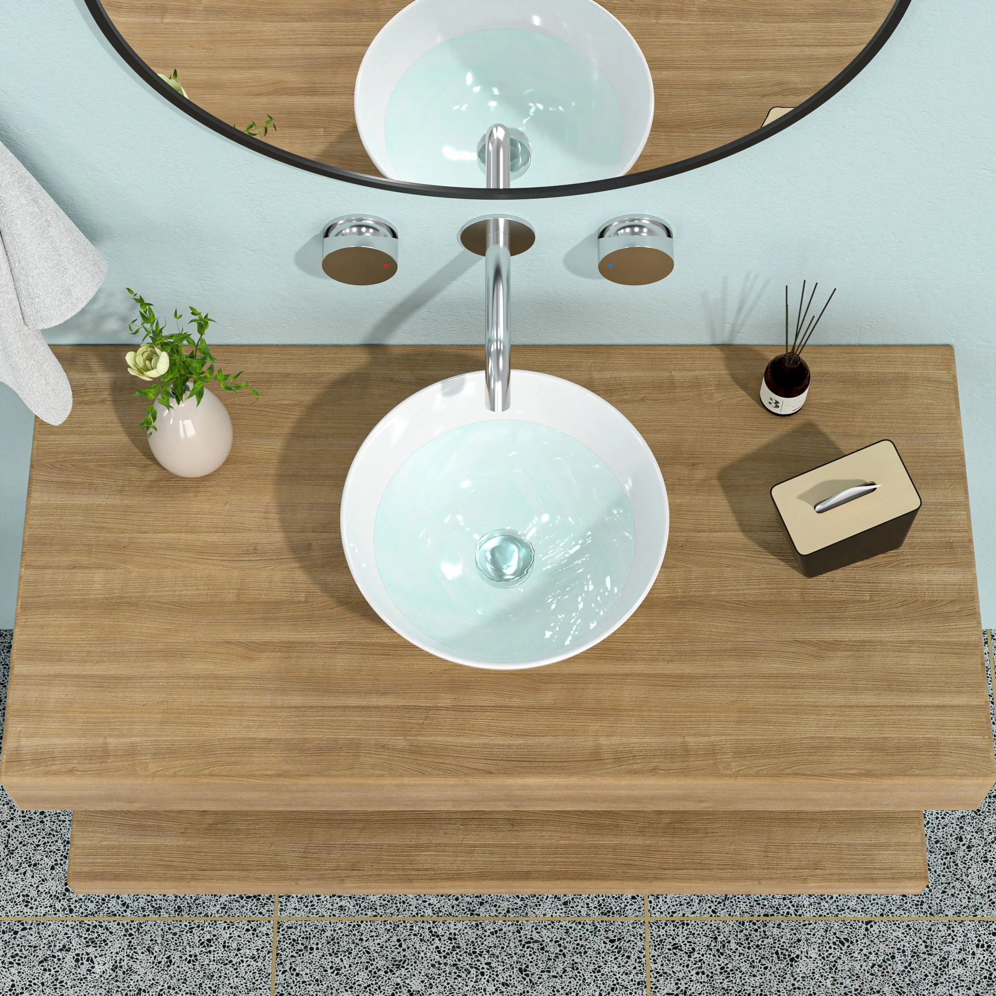 Modern Ceramic Circular Vessel Bathroom Sink by Couch - Image 7