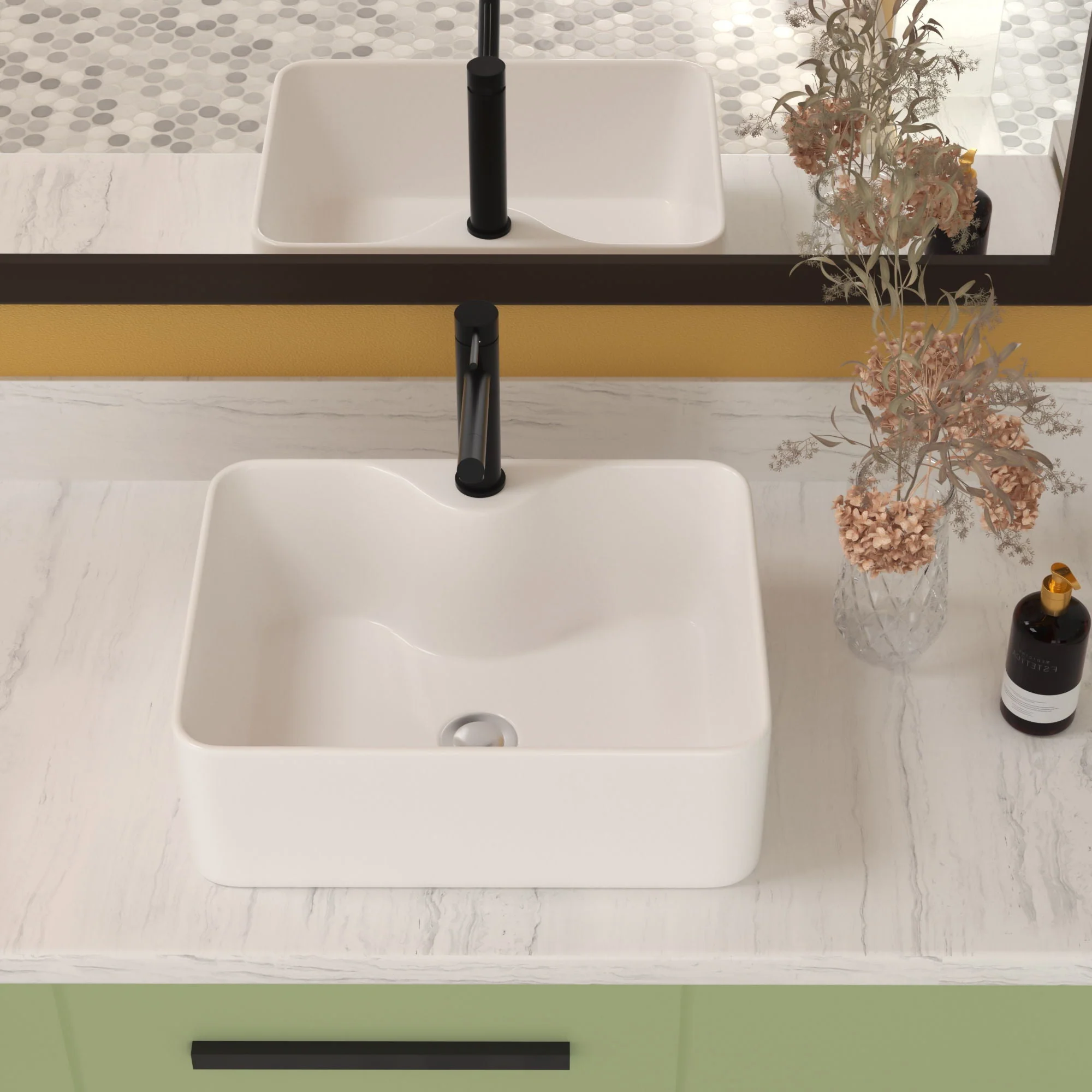Modern Ceramic Rectangular Vessel Bathroom Sink by Couch - Image 3