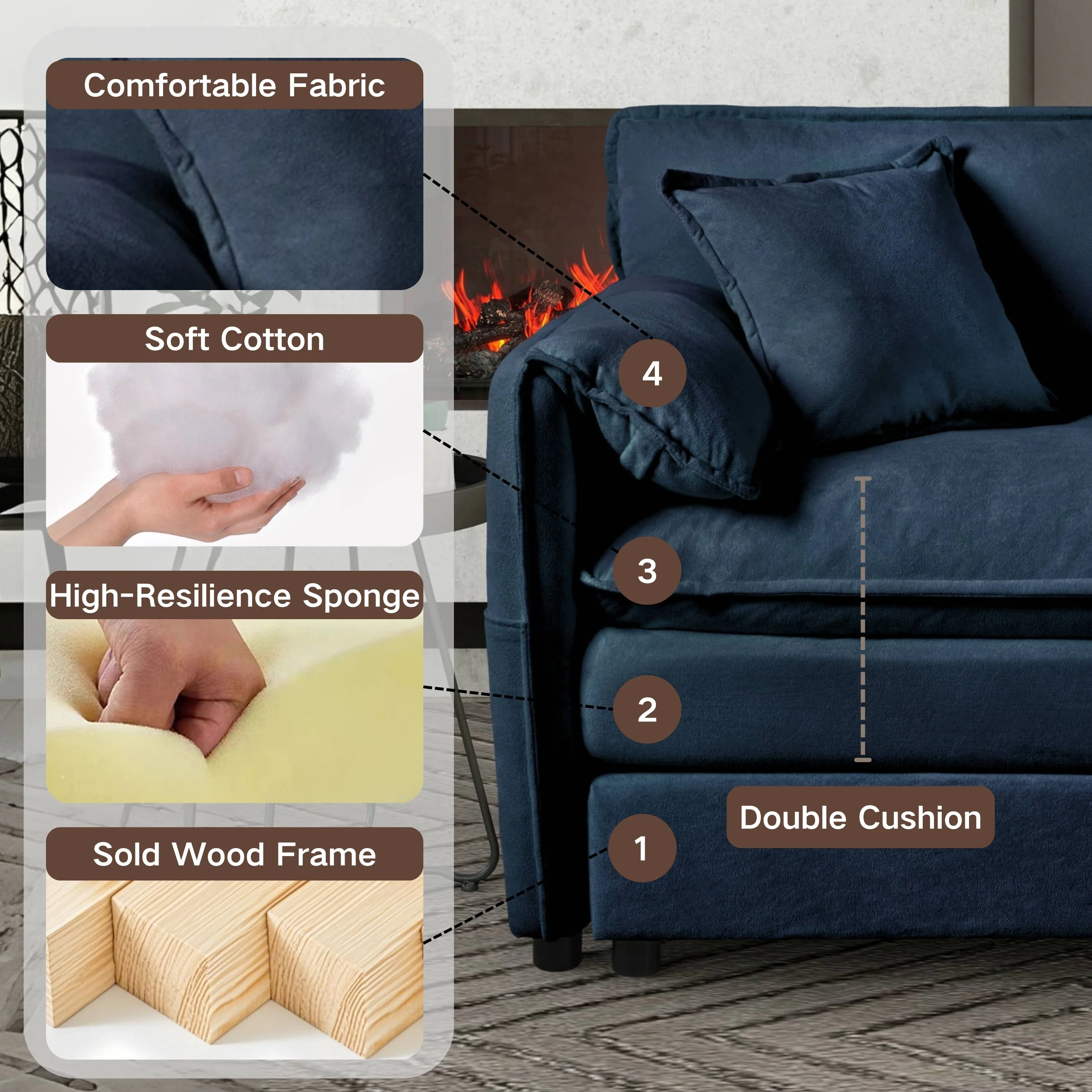 Modern Chenille Sectional Sofa with 3 Pillows, Green - Image 7