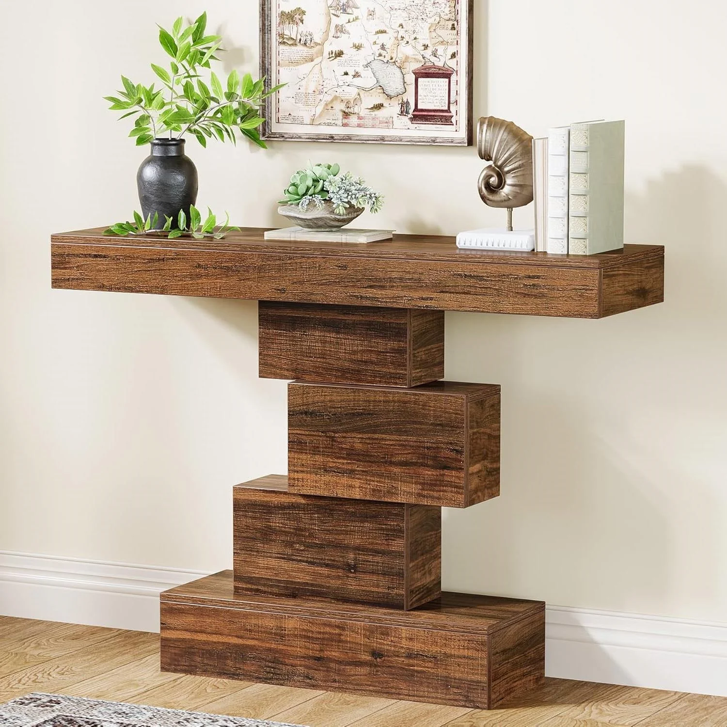 Farmhouse Console Accent Sofa Table in Rustic Brown Wood Finish - Image 2