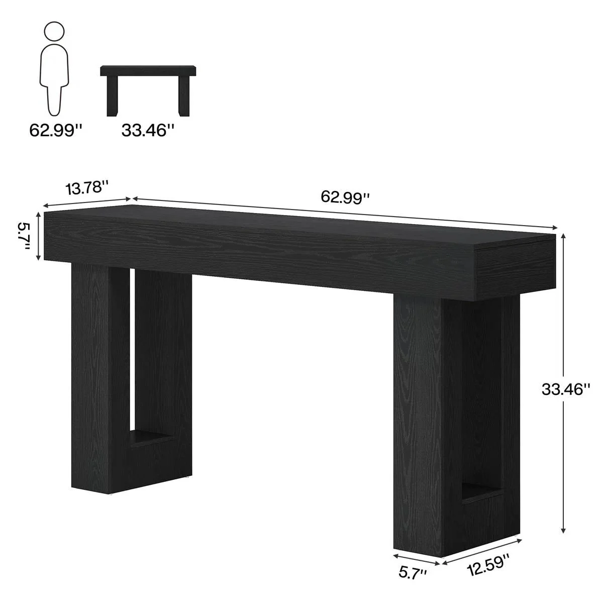 Farmhouse Narrow Entryway Console Sofa Table in Black Wood Finish - Image 5