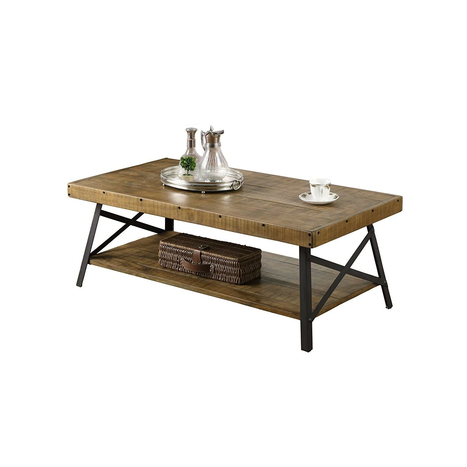 Industrial Style Solid Wood Coffee Table with Steel Legs - Image 3