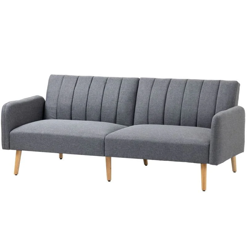 Mid-Century Light Gray Futon Sleeper Sofa Bed - Image 3