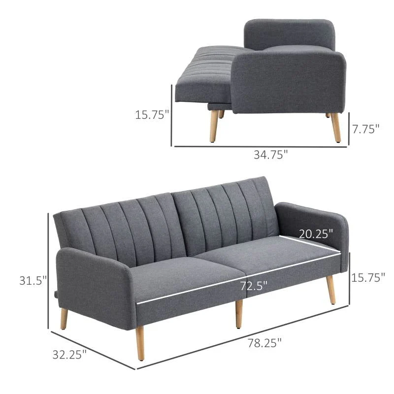 Mid-Century Light Gray Futon Sleeper Sofa Bed - Image 4