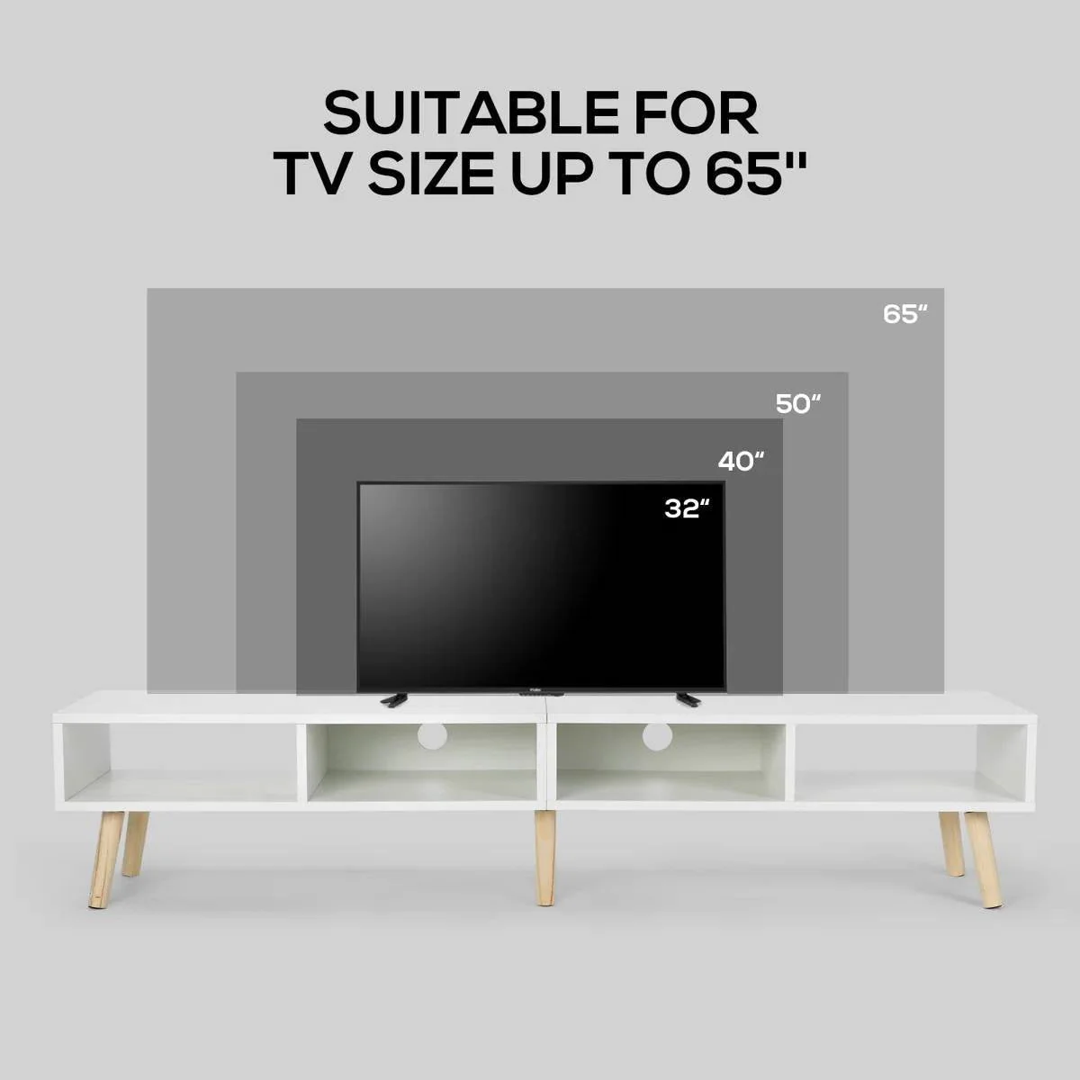Mid-Century Style TV Stand in White with Wood Legs - Image 4