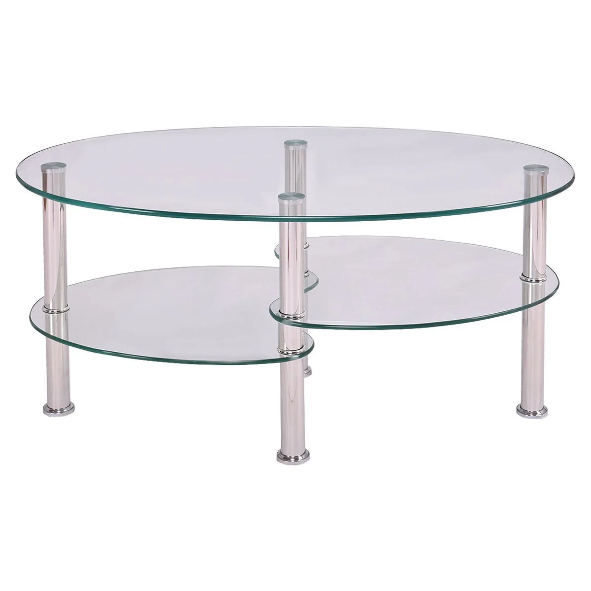 Oval Tempered Glass Coffee Table with Bottom Shelf - Image 4