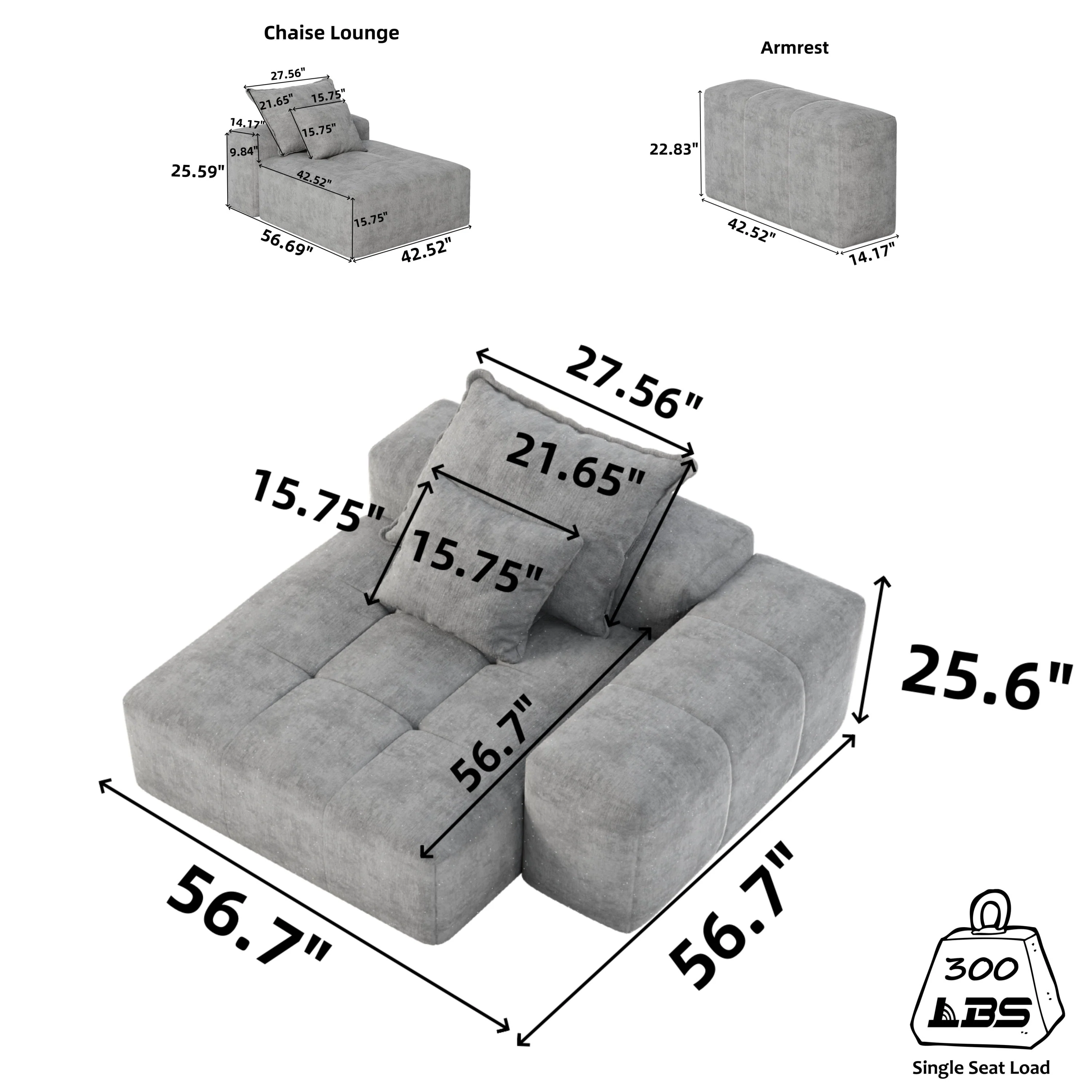 Modern Oversized Modular Sectional Sofa with 2 Pillows - Image 3