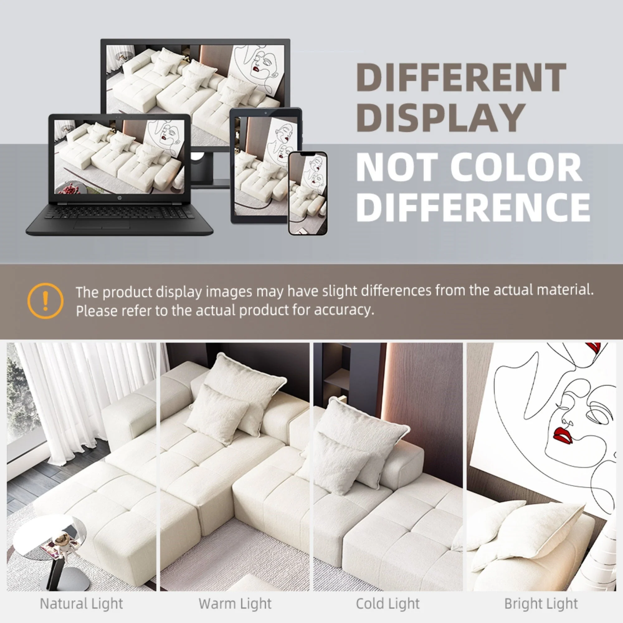 Modern Oversized Modular Sectional Sofa, with 6 Pillows, Beige - Image 10