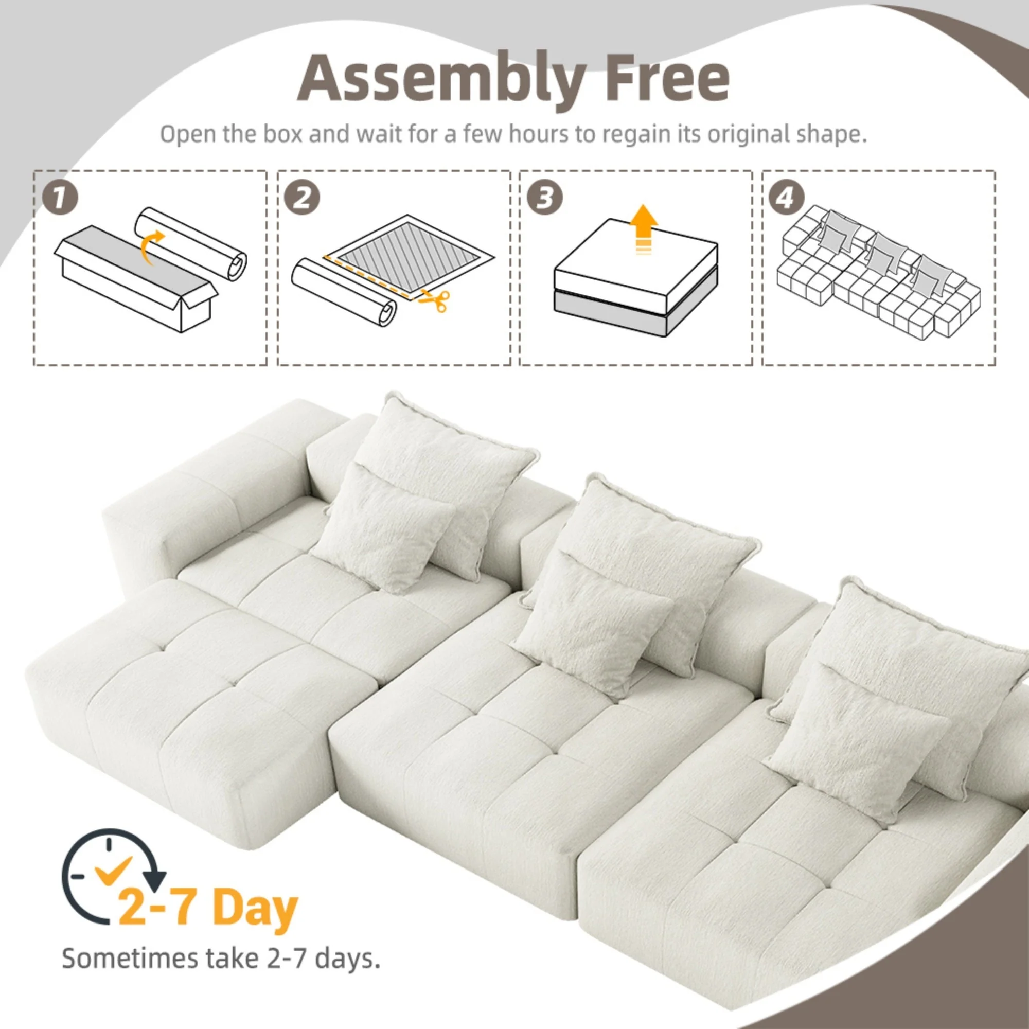 Modern Oversized Modular Sectional Sofa, with 6 Pillows, Beige - Image 14