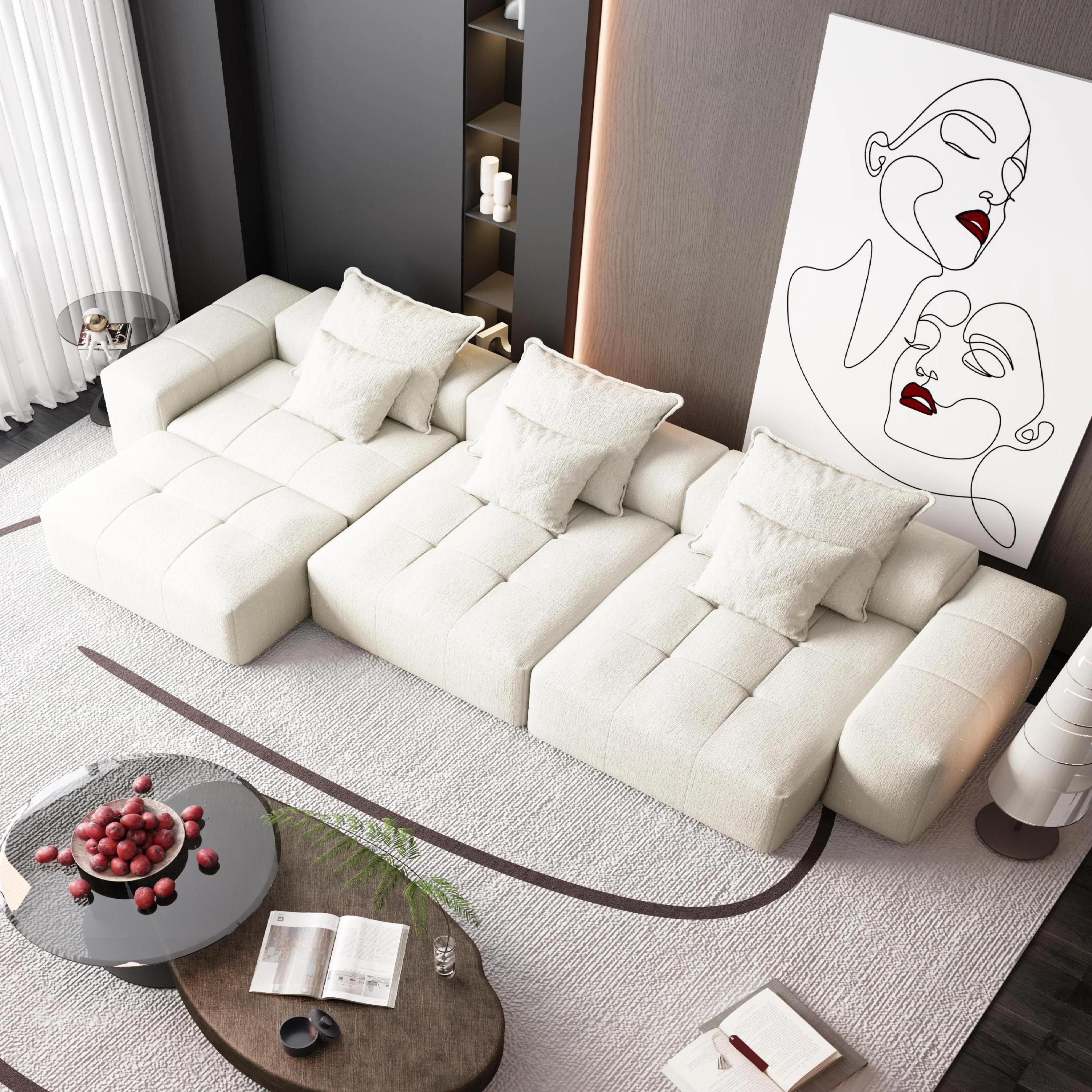 Modern Oversized Modular Sectional Sofa, with 6 Pillows, Beige - Image 4