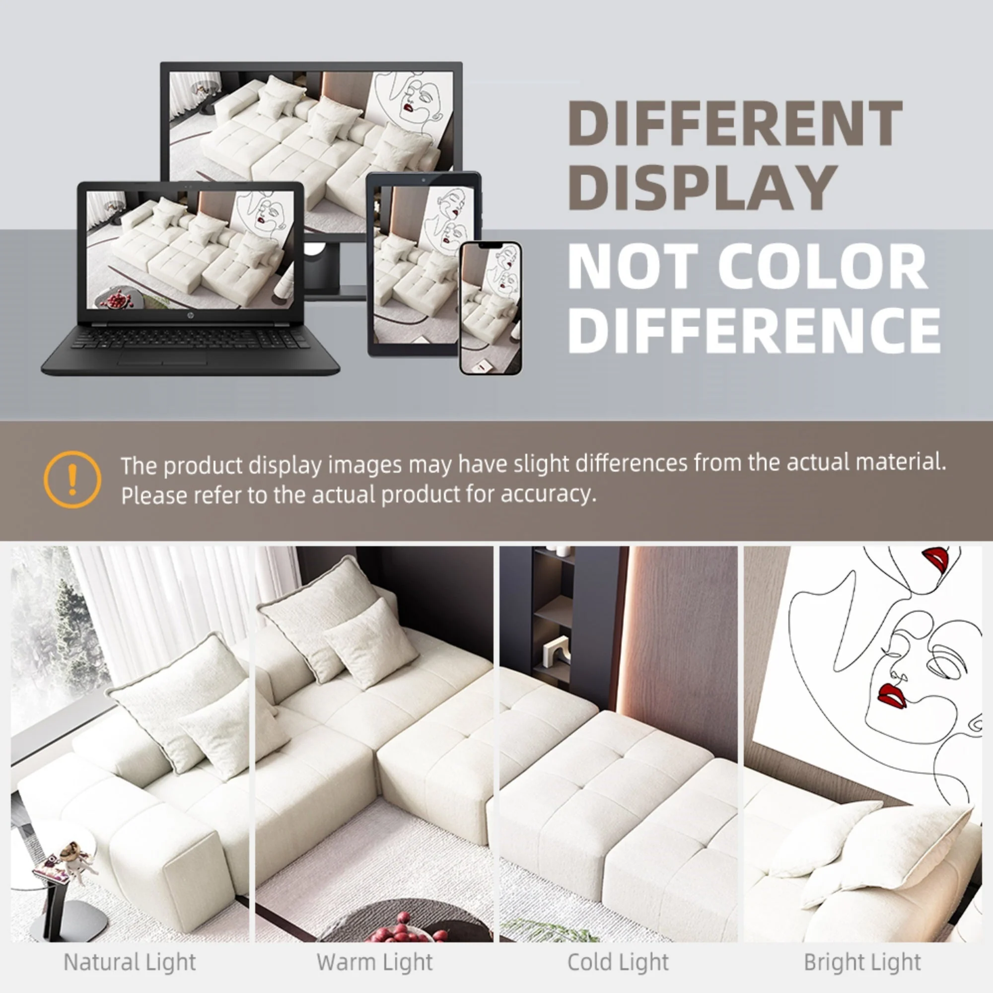Modern Oversized Modular Sectional Sofa, with 6 Pillows, Beige - Image 10