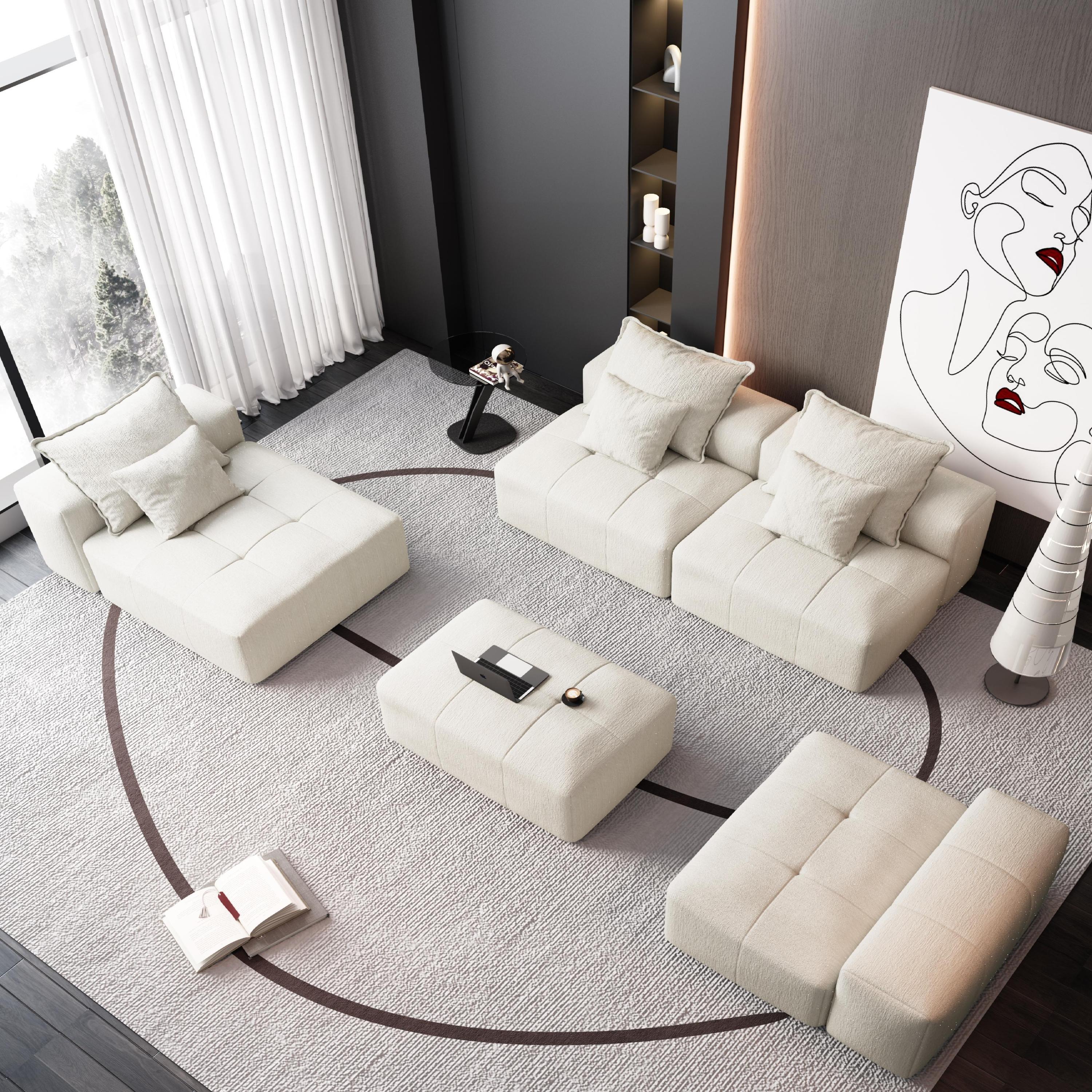 Modern Oversized Modular Sectional Sofa, with 6 Pillows, Beige - Image 6