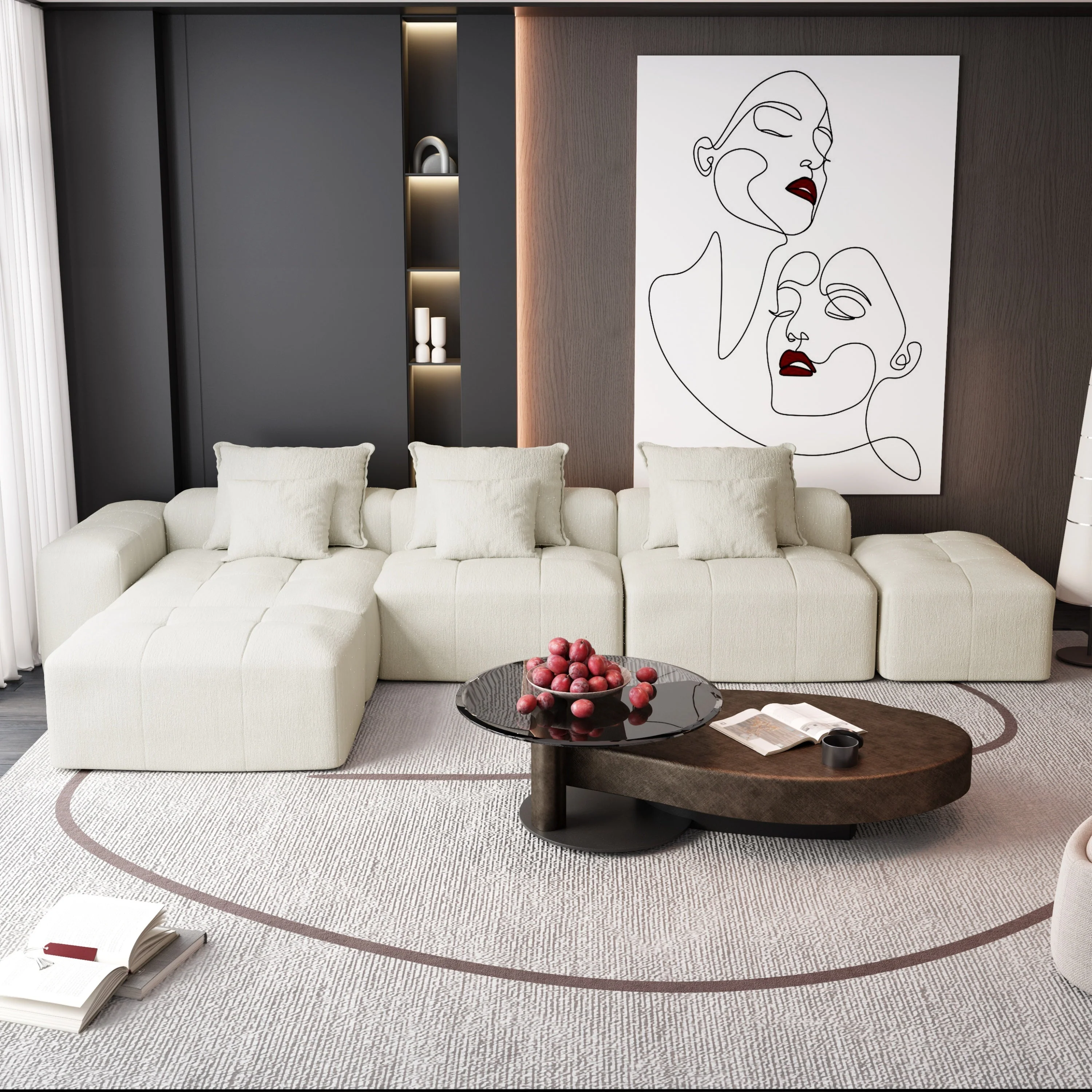 Modern Oversized Modular Sectional Sofa, with 6 Pillows, Beige - Image 8
