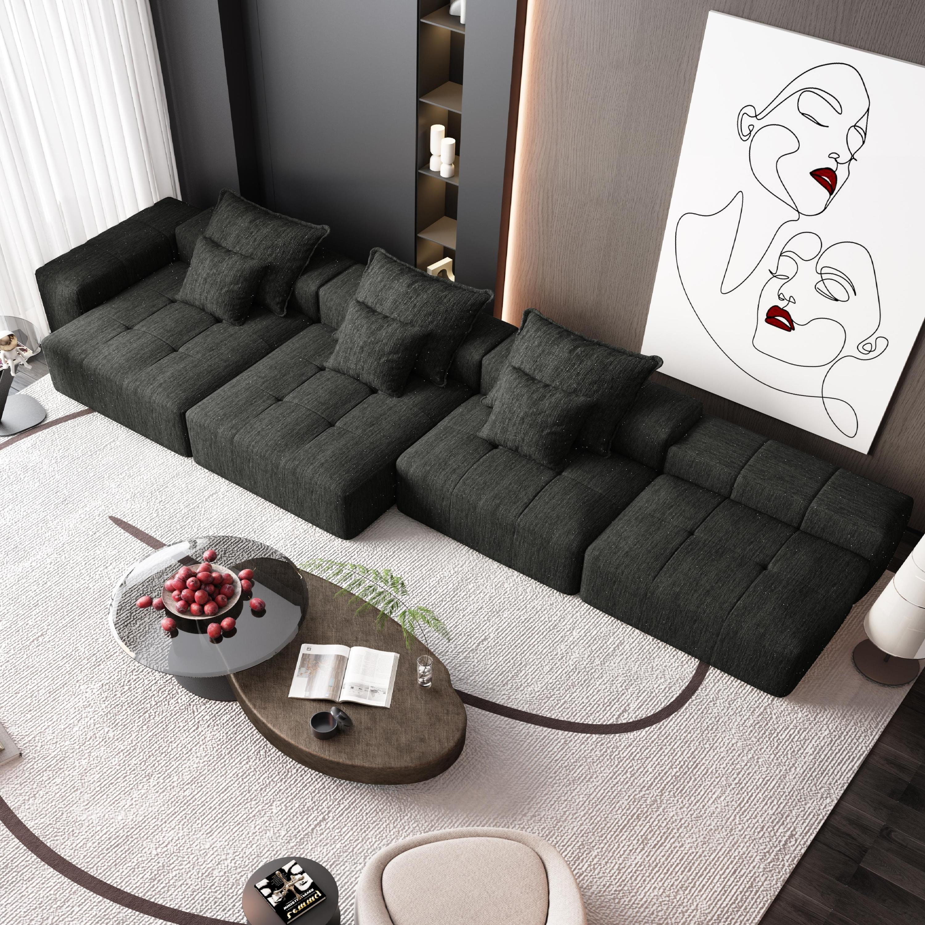 Oversized Modular Sectional Sofa, with 6 Pillows, Black - Image 5