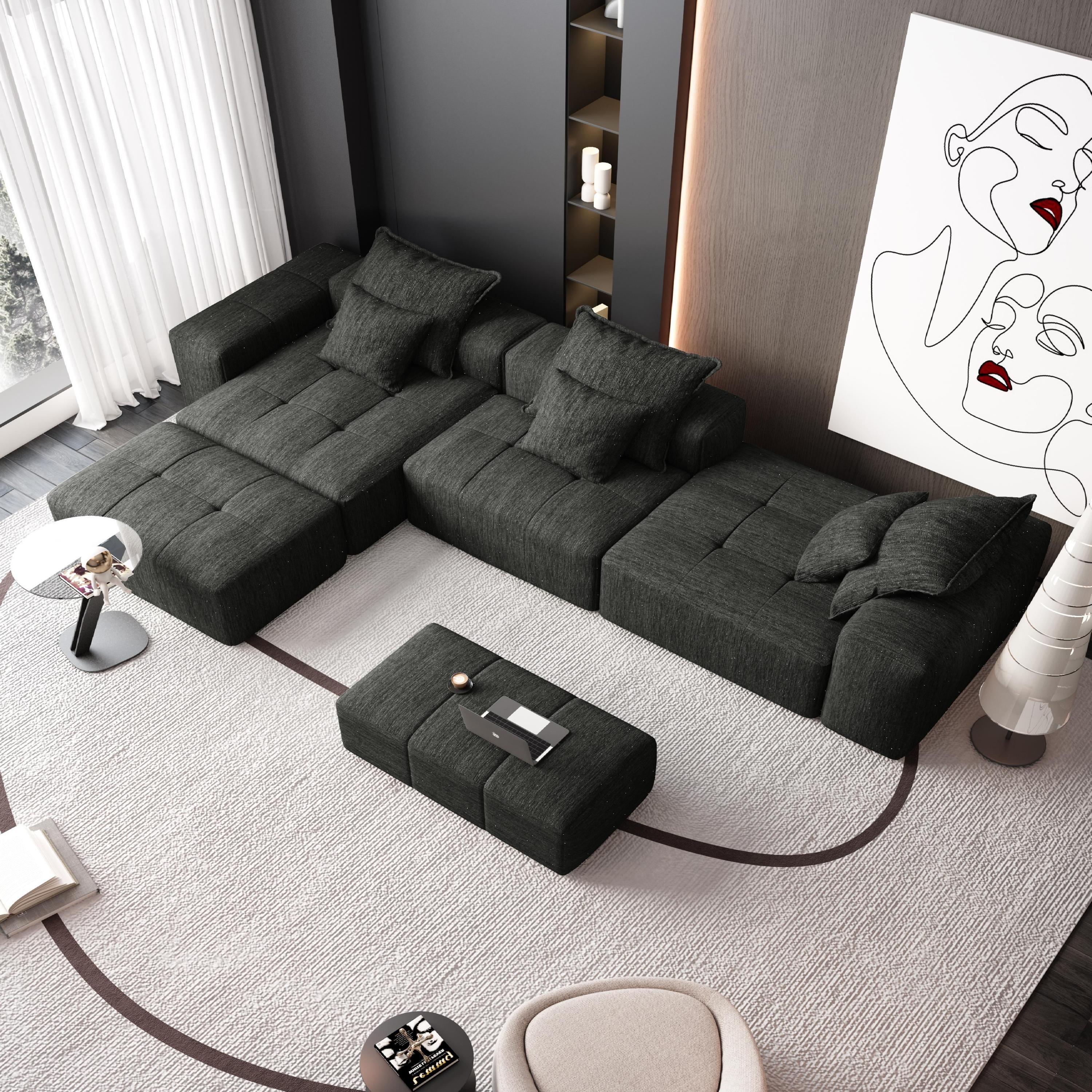 Oversized Modular Sectional Sofa, with 6 Pillows, Black - Image 6