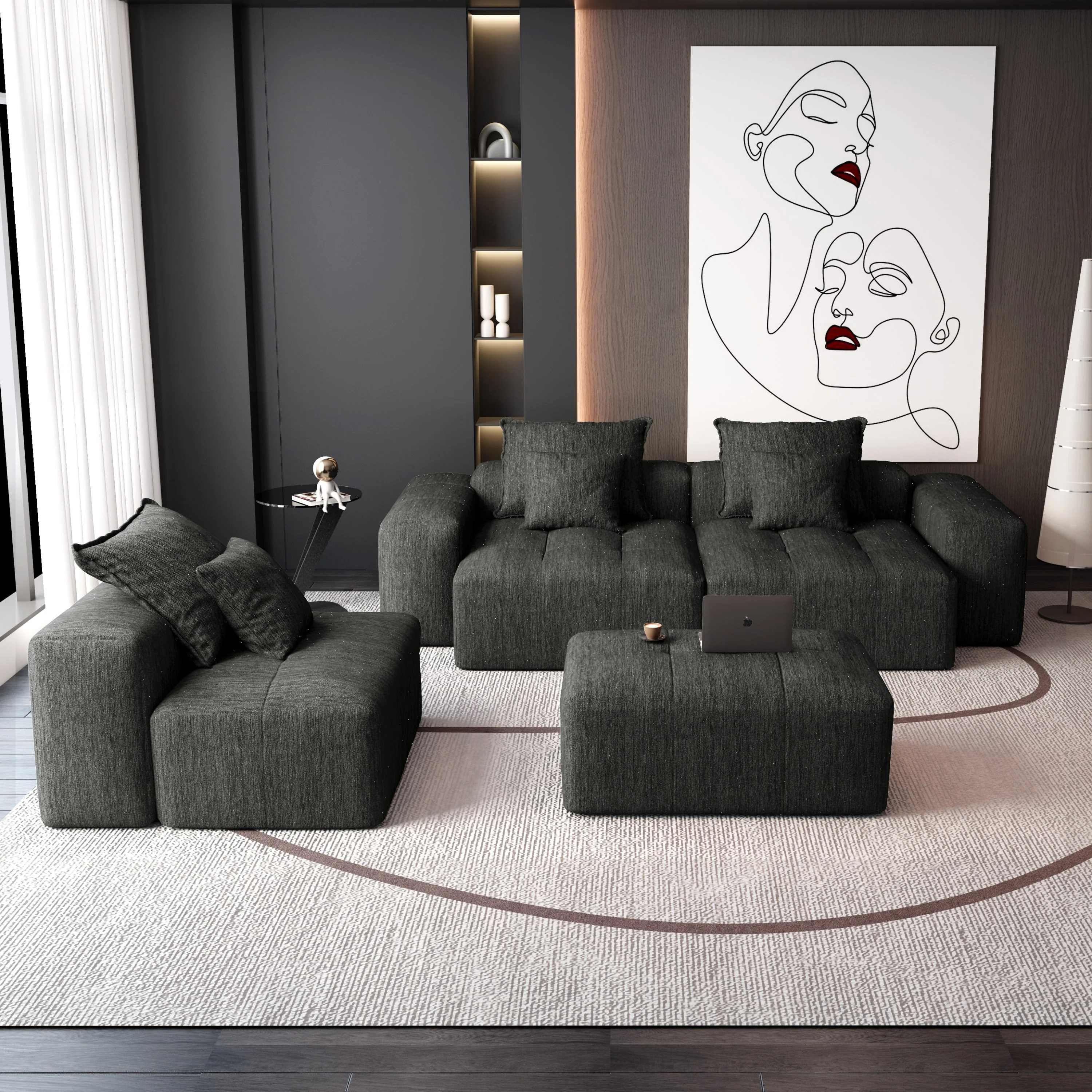 Oversized Modular Sectional Sofa, with 6 Pillows, Black - Image 8