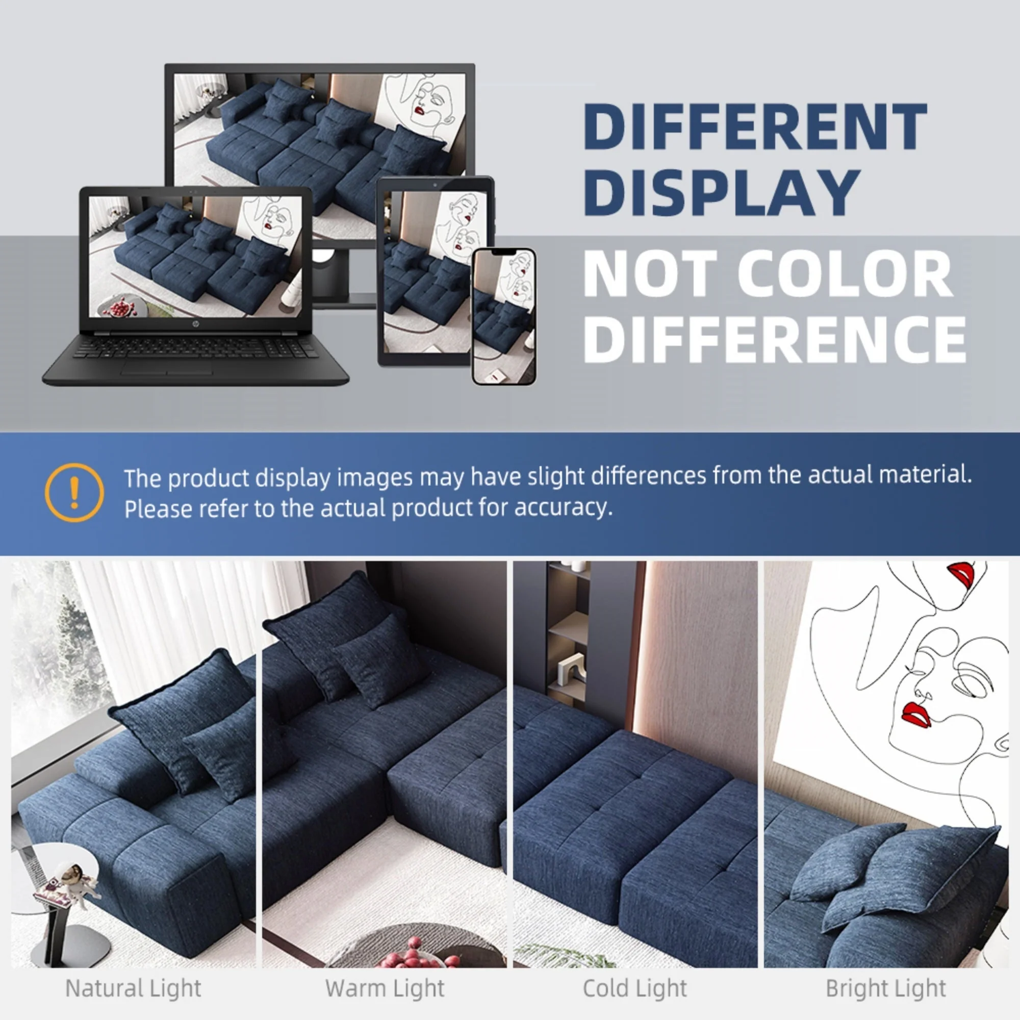 Modern Oversized Modular Sectional Sofa with 6 Pillows, Blue - Image 10