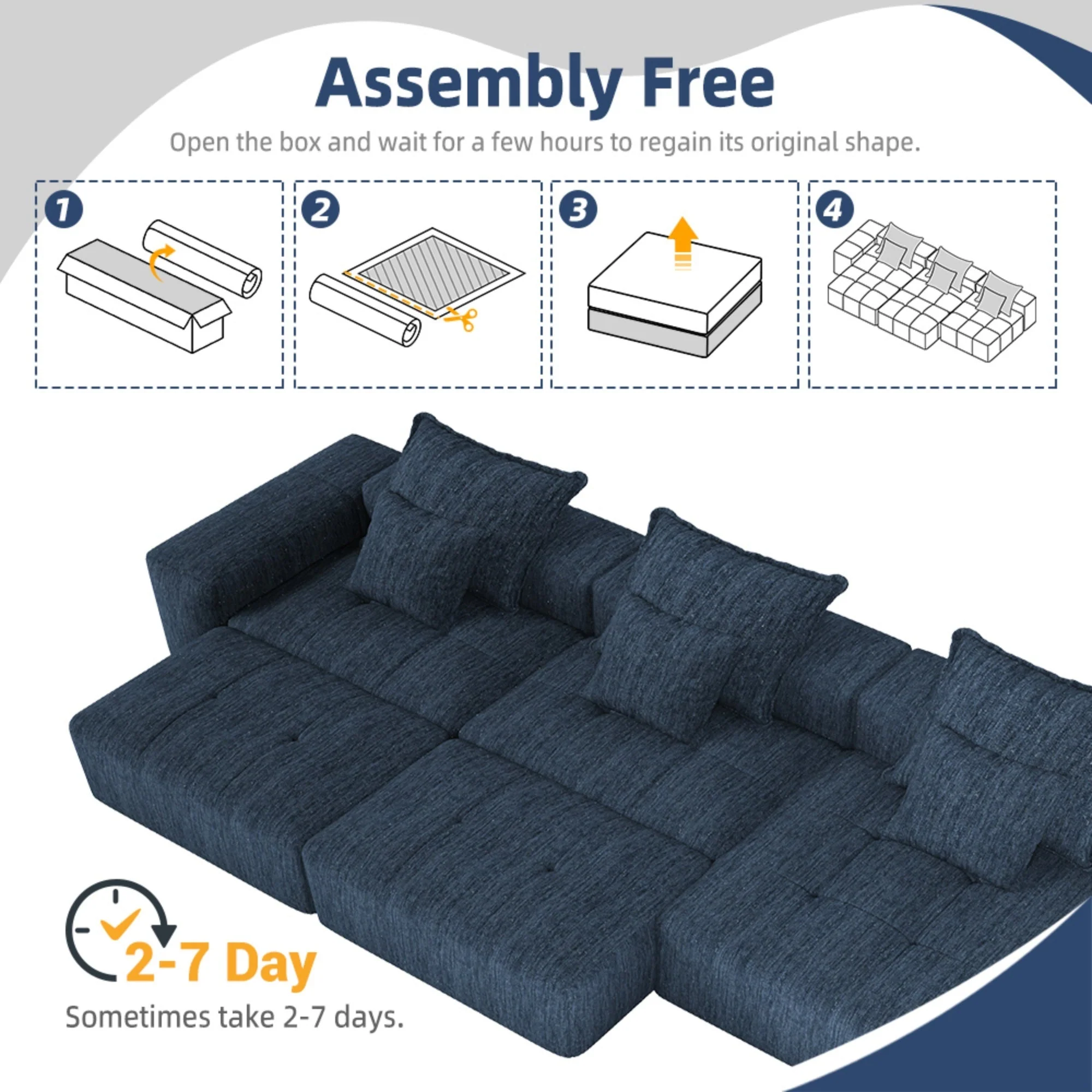 Modern Oversized Modular Sectional Sofa with 6 Pillows, Blue - Image 11