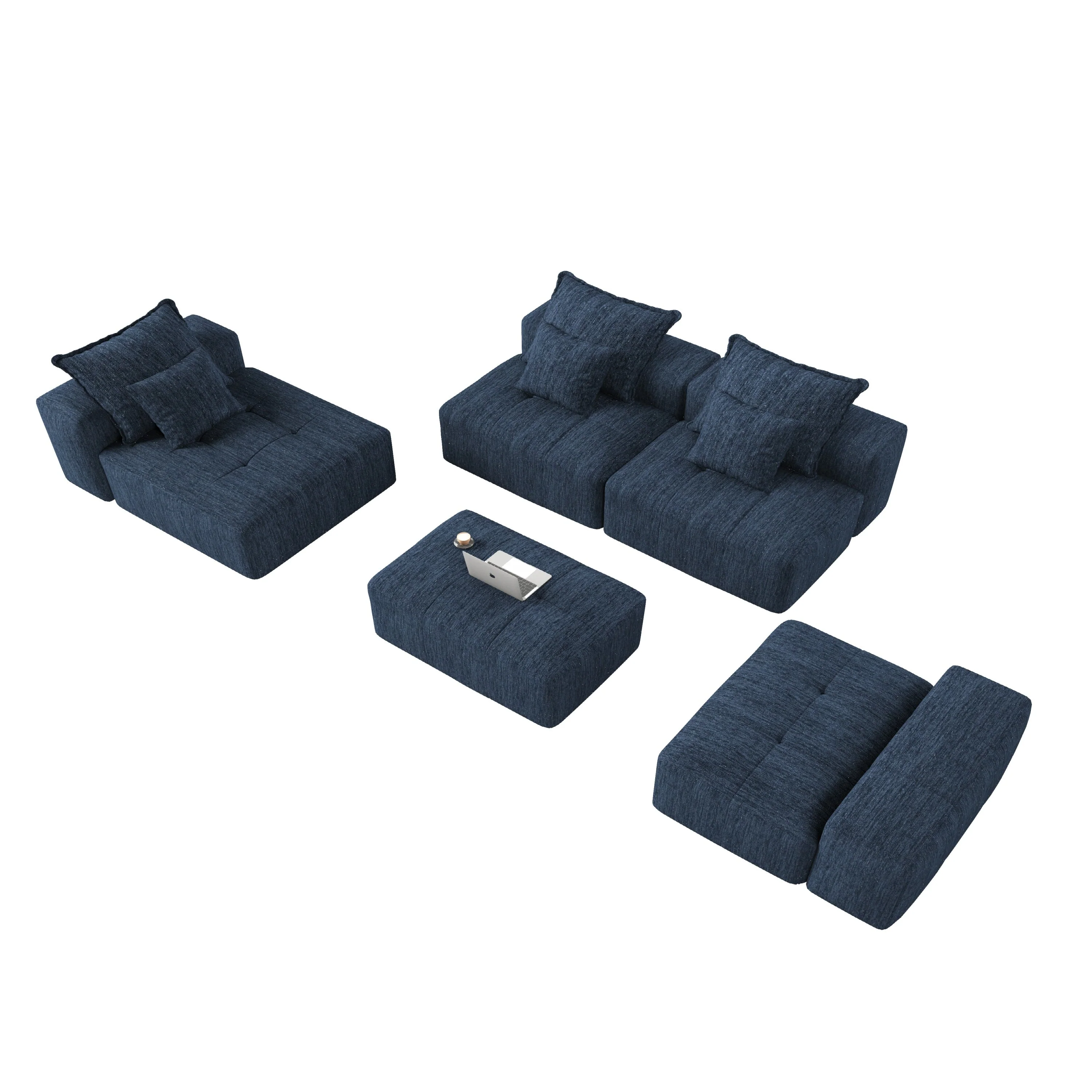 Modern Oversized Modular Sectional Sofa with 6 Pillows, Blue - Image 16