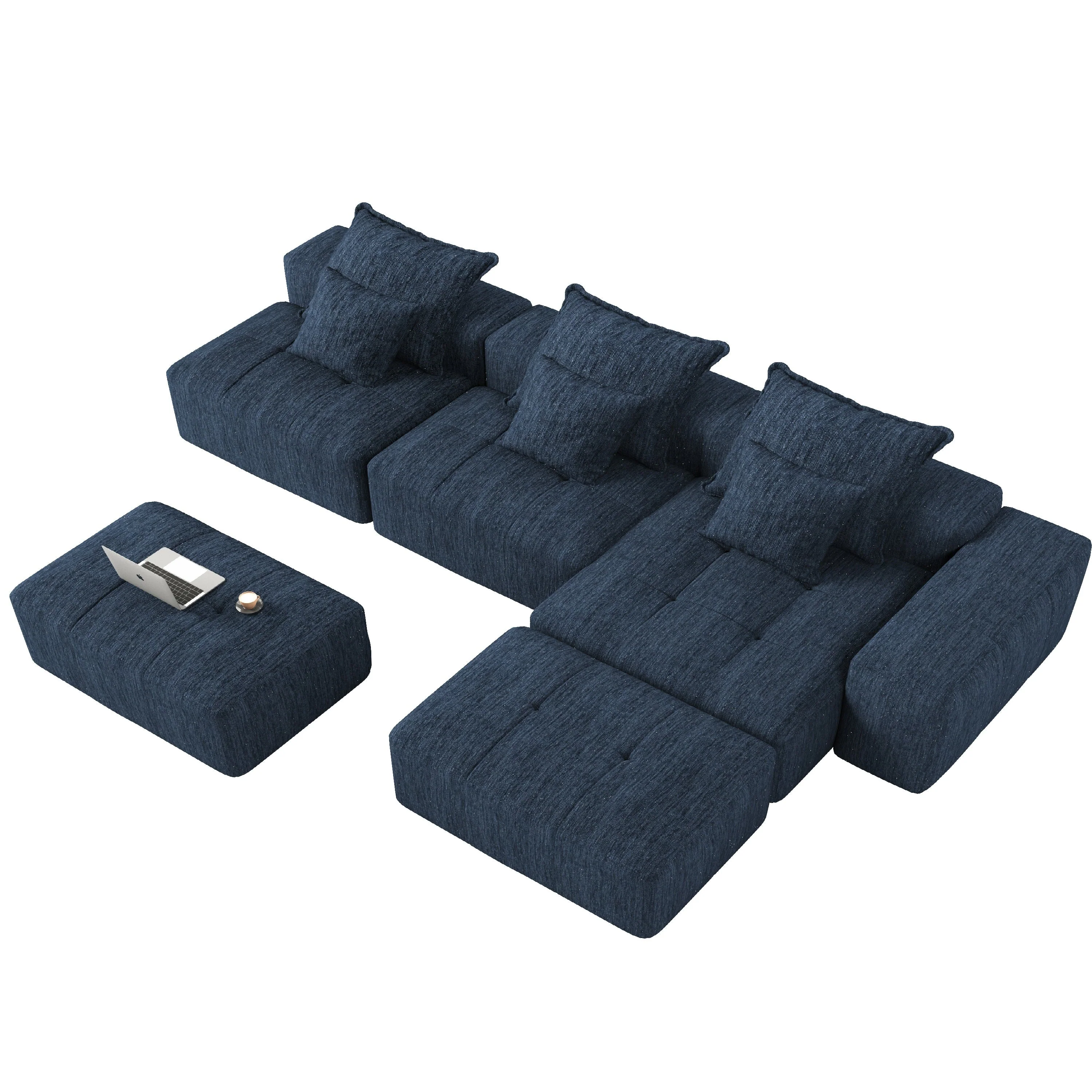 Modern Oversized Modular Sectional Sofa with 6 Pillows, Blue - Image 18