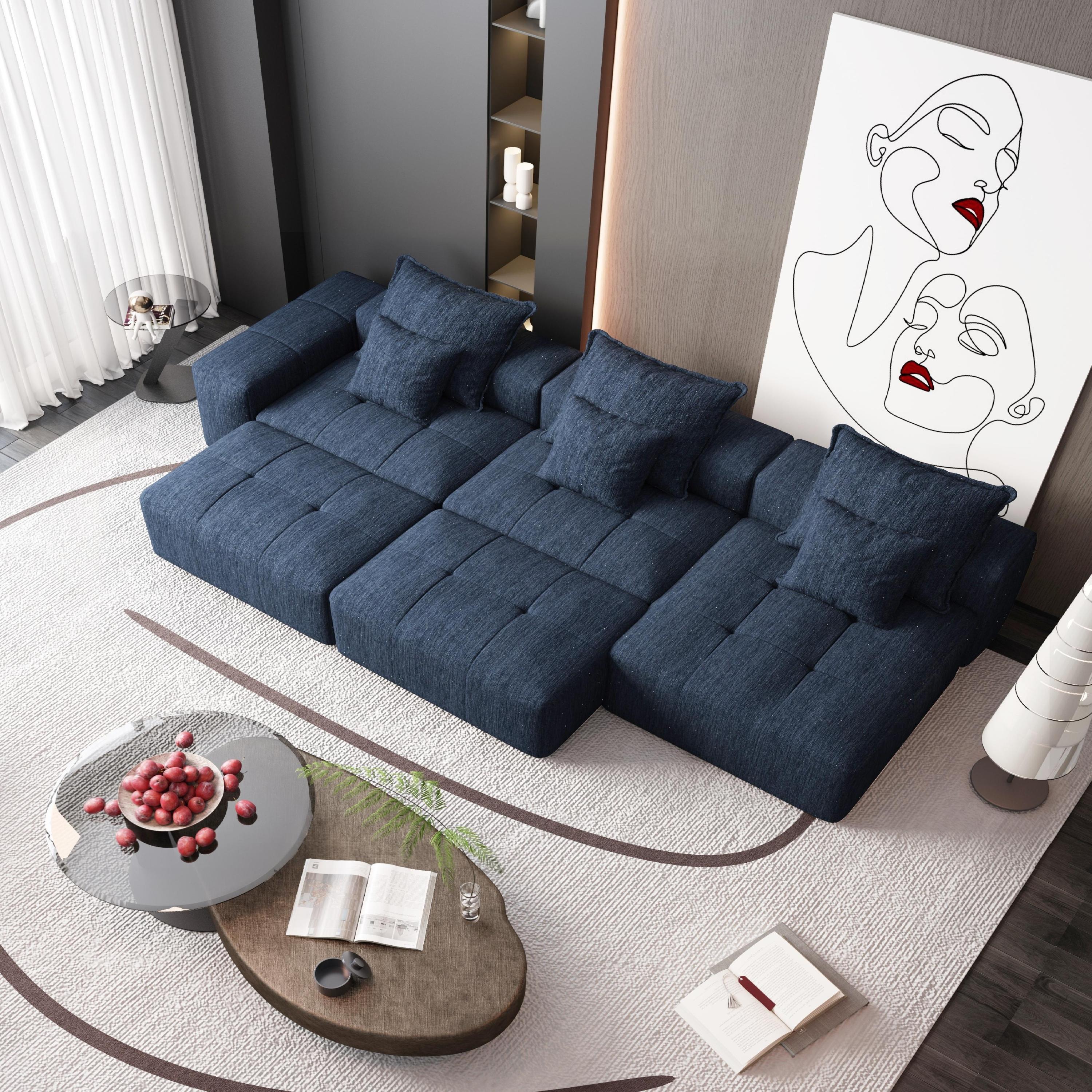 Modern Oversized Modular Sectional Sofa with 6 Pillows, Blue - Image 5
