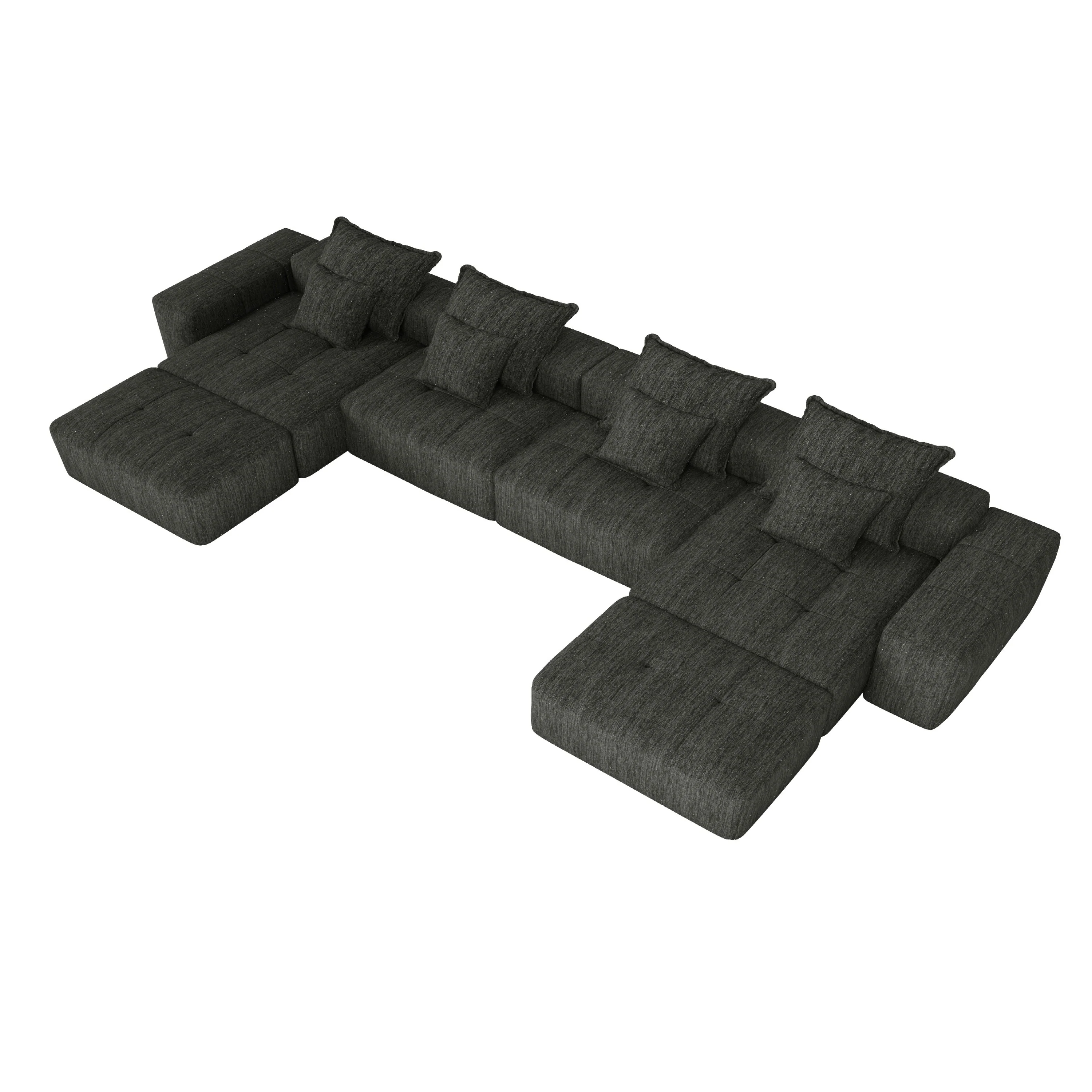 Oversized Modular Sectional Sofa with 8 Pillows, Black - Image 21