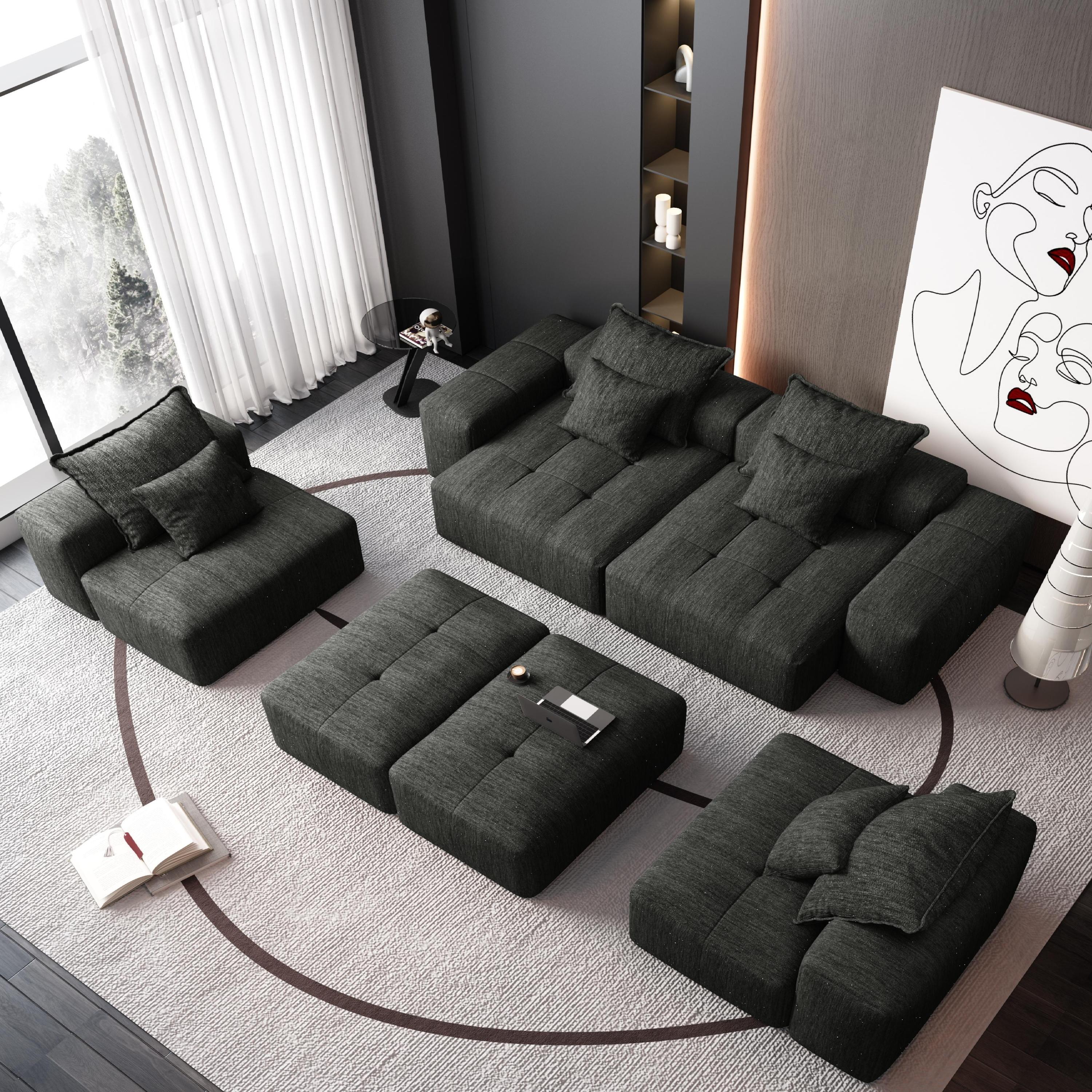 Oversized Modular Sectional Sofa with 8 Pillows, Black - Image 6