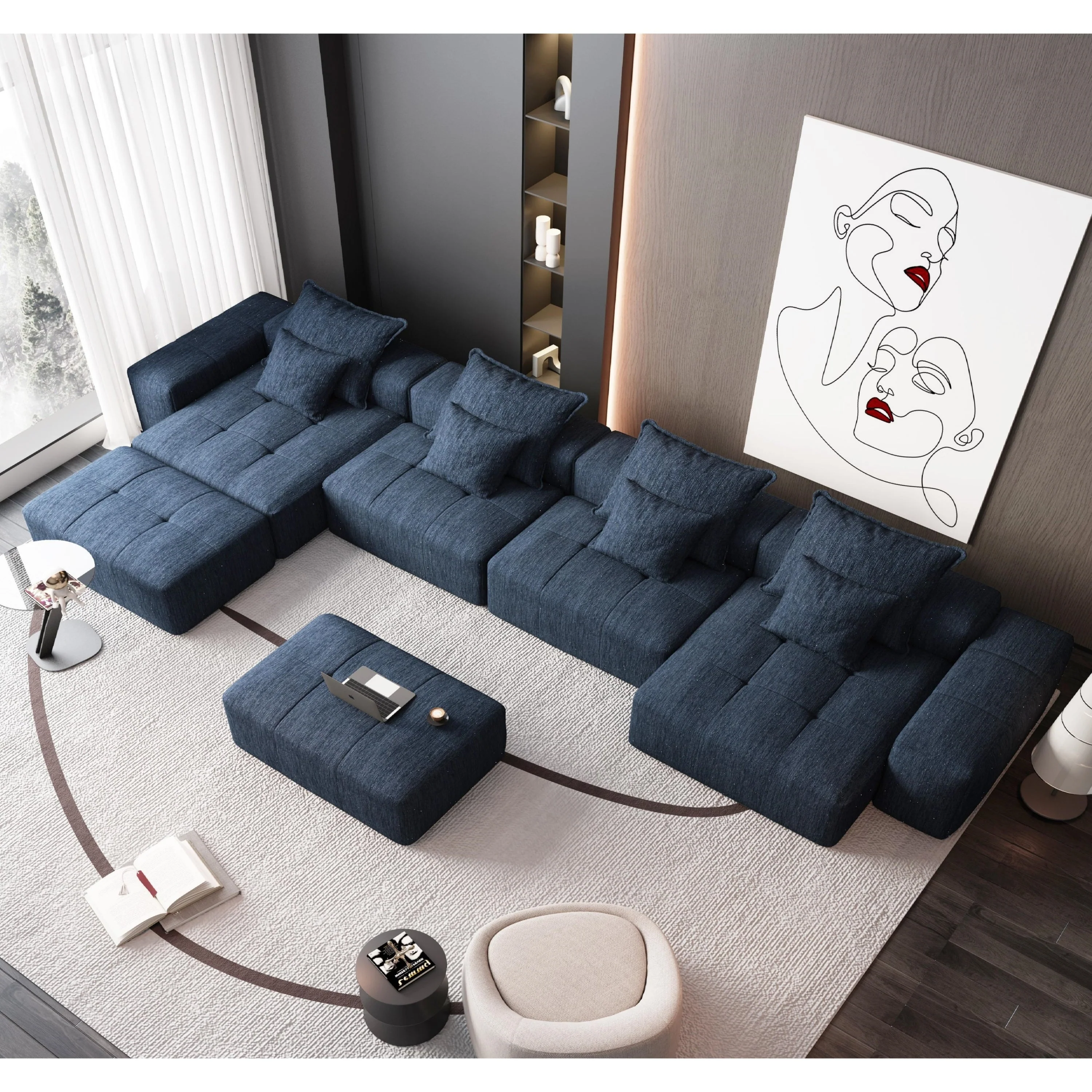 Modern Oversized Modular Sectional Sofa, Blue