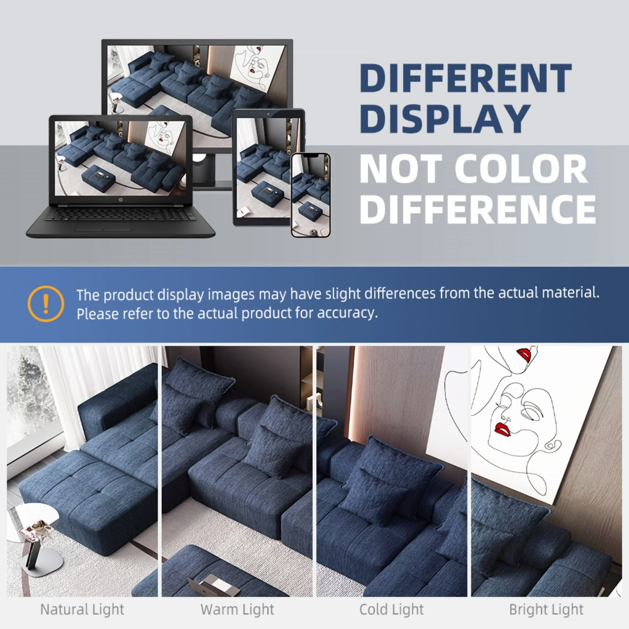 Modern Oversized Modular Sectional Sofa, Blue - Image 11
