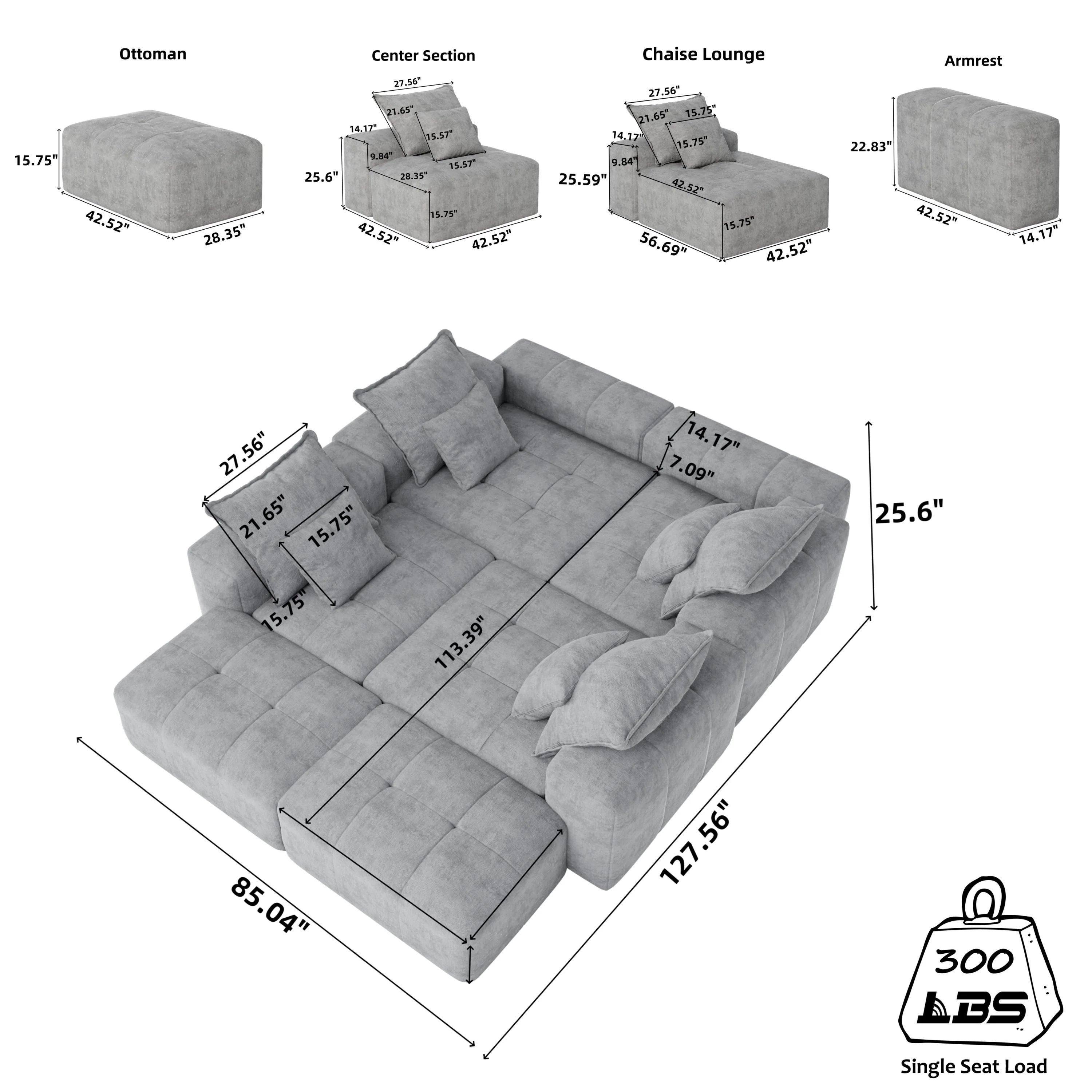 Modern Oversized Modular Sectional Sofa, Blue - Image 16