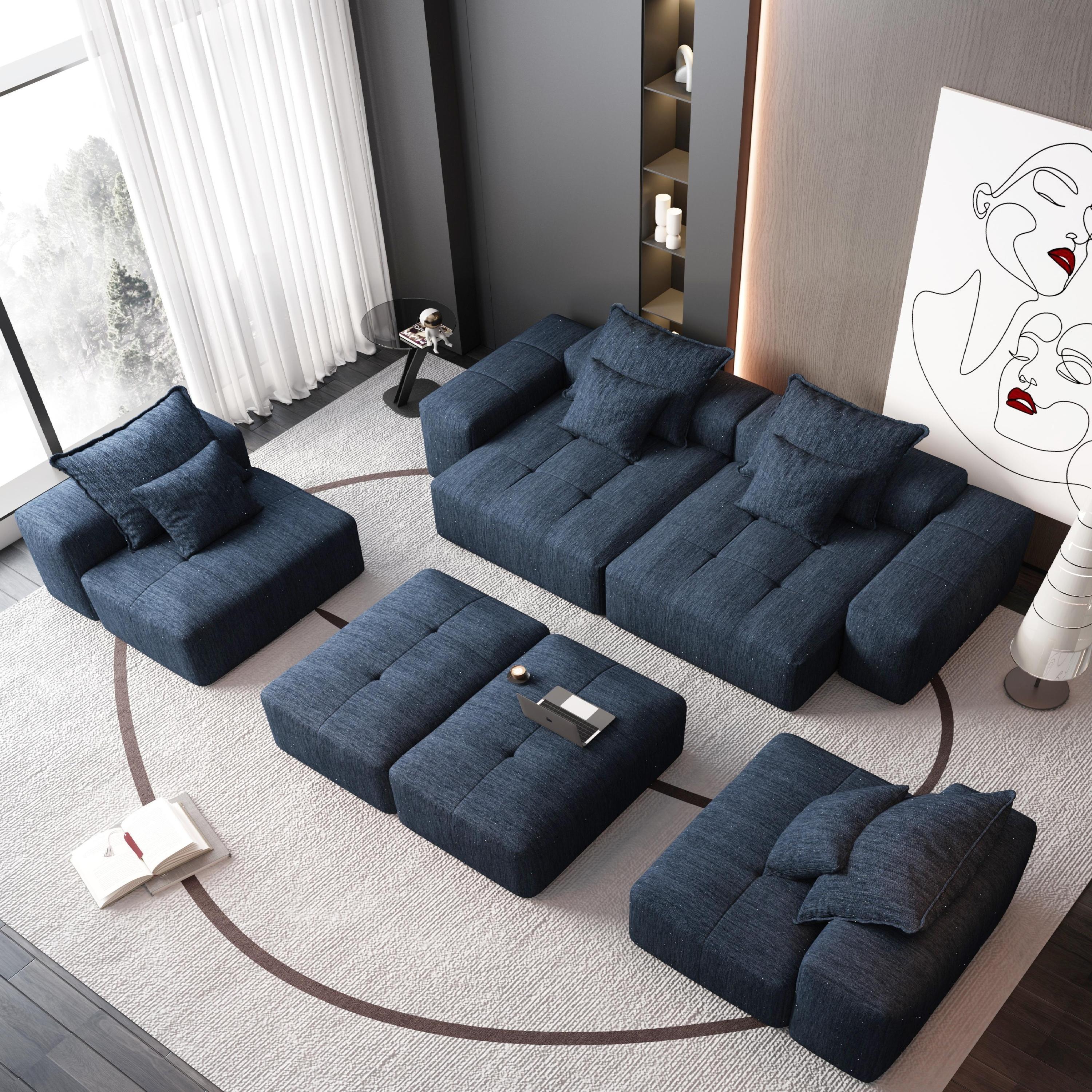 Modern Oversized Modular Sectional Sofa, Blue - Image 6