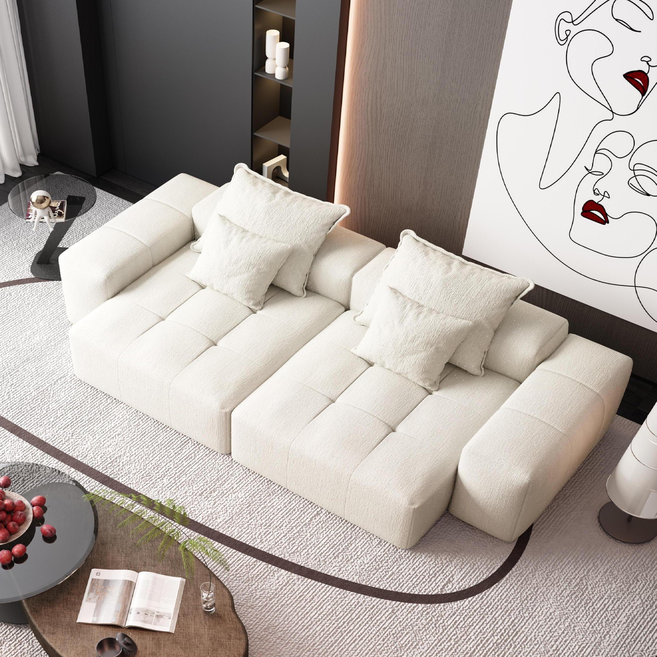 Oversized Modular Sectional Sofa with 2 Chaise Lounge, 4 Pillows, Beige