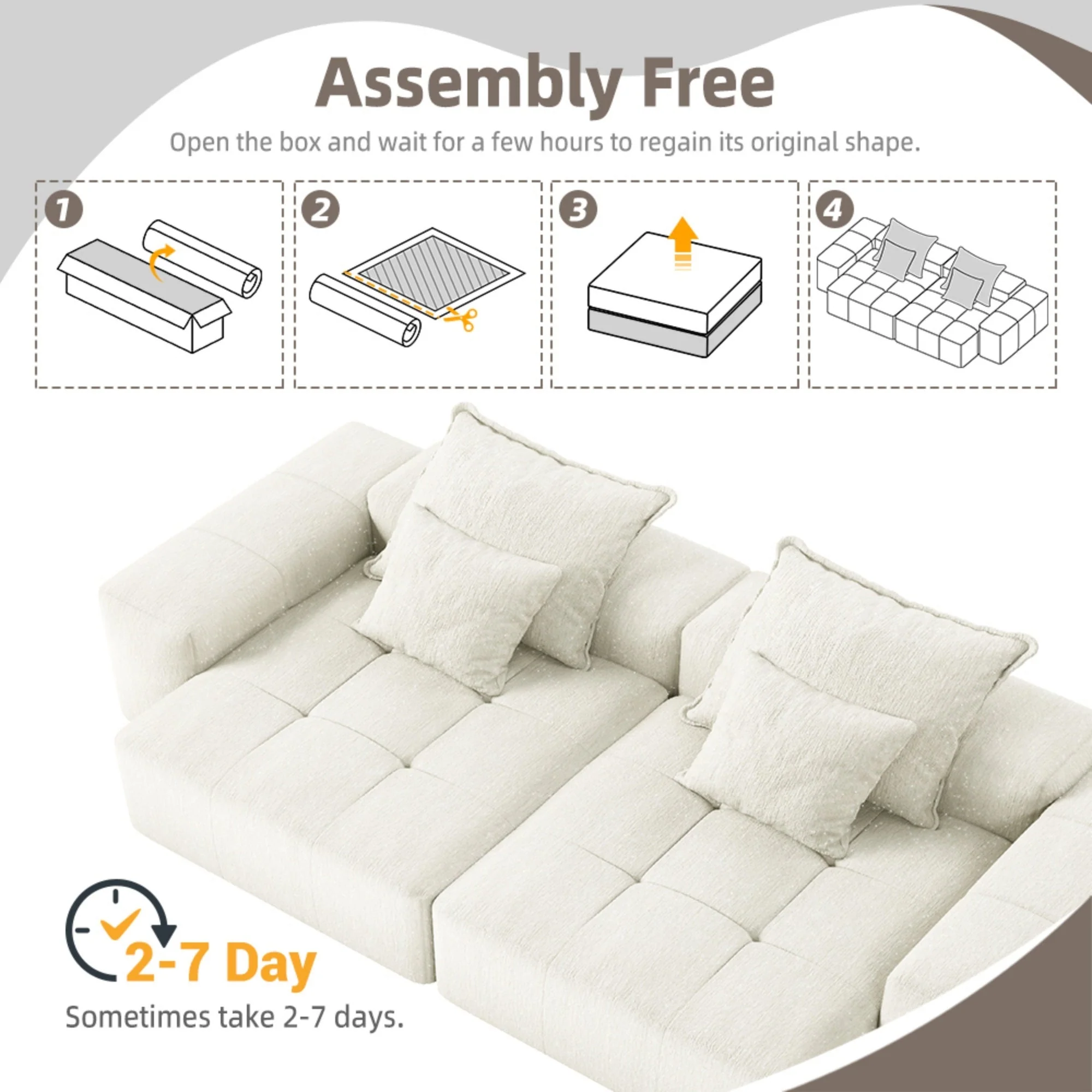 Oversized Modular Sectional Sofa with 2 Chaise Lounge, 4 Pillows, Beige - Image 12