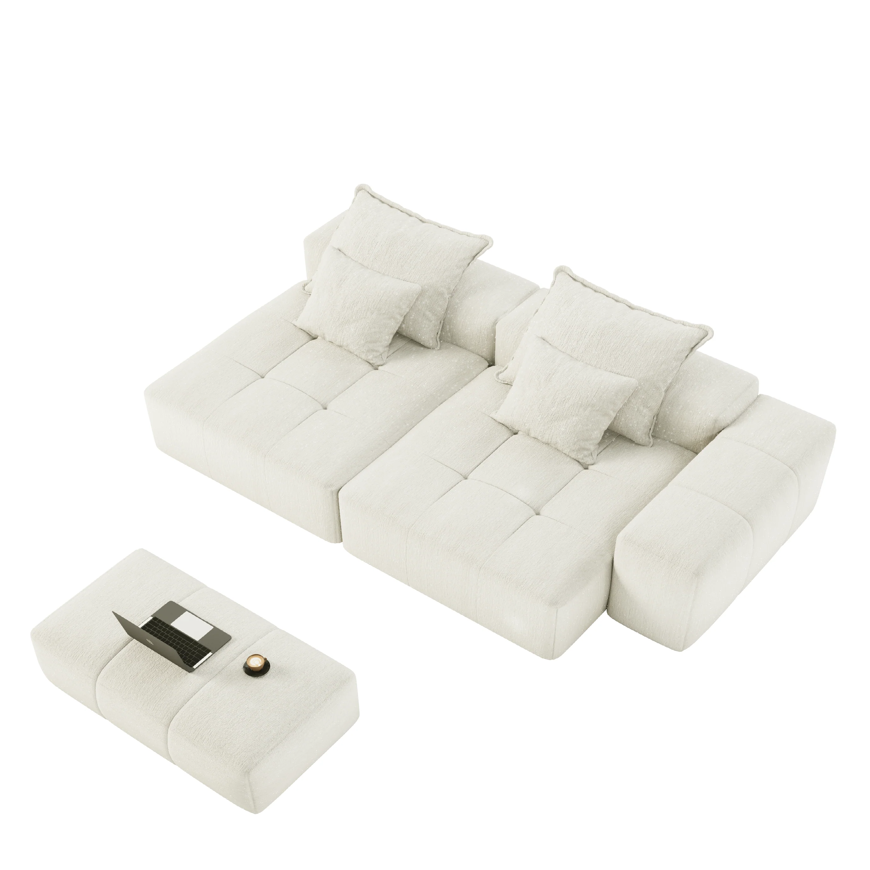 Oversized Modular Sectional Sofa with 2 Chaise Lounge, 4 Pillows, Beige - Image 15